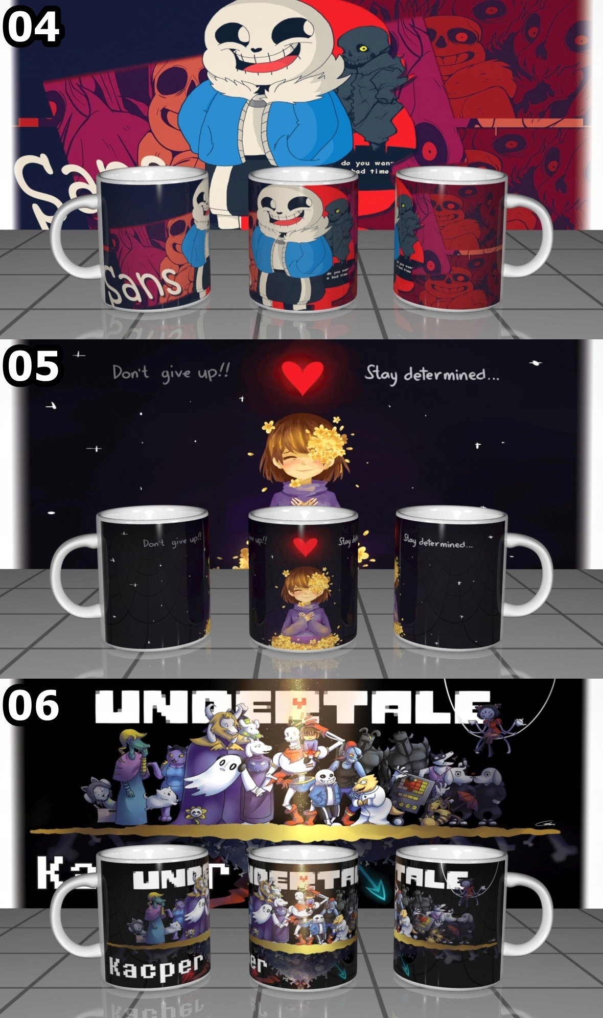 KUBEK UNDERTALE Sans Papyrus Toriel + KARTONIK Materiał ceramika