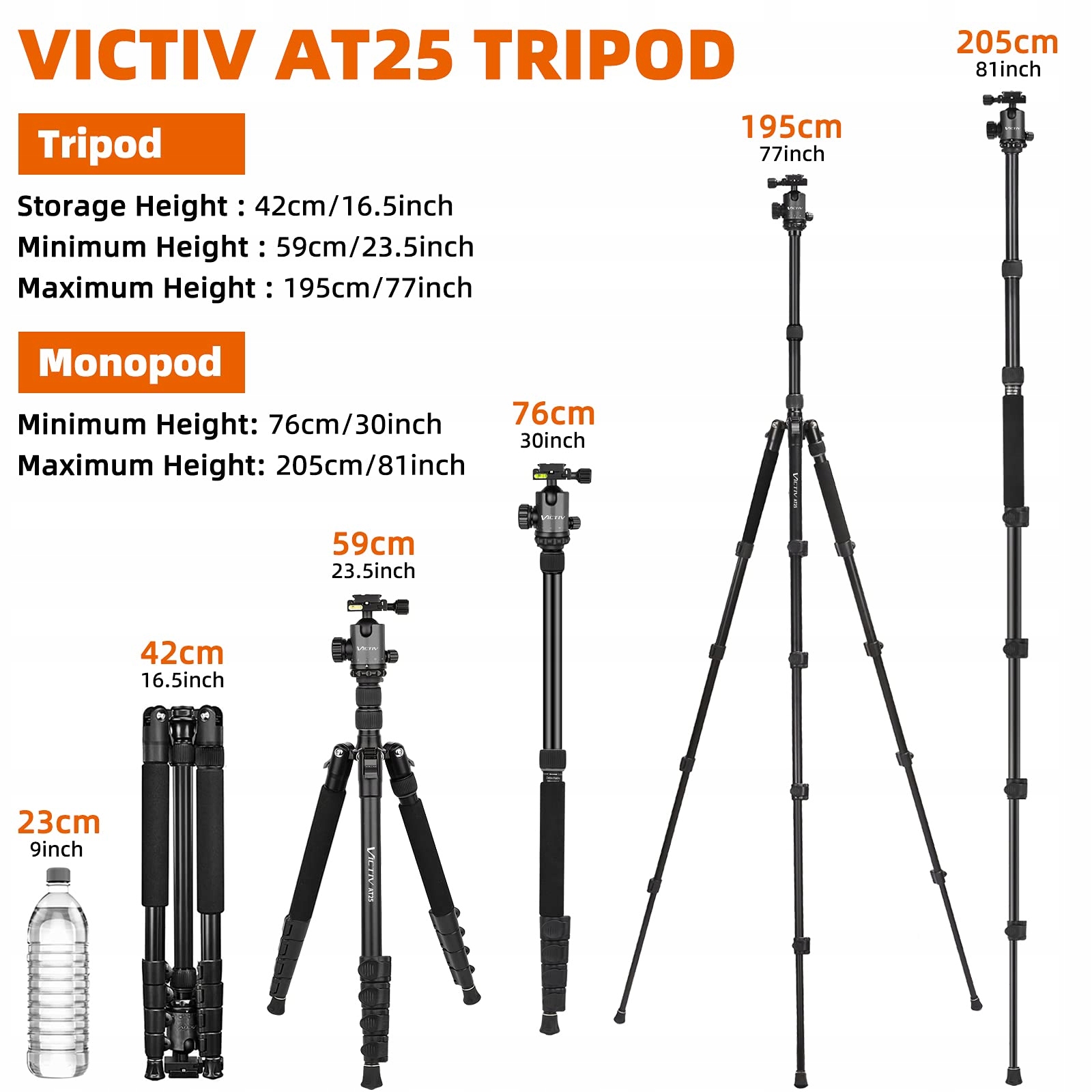 VICTIV Statyw Aluminiowy 205cm Z Głowicą Kulową I Monopodem — miniatura 2