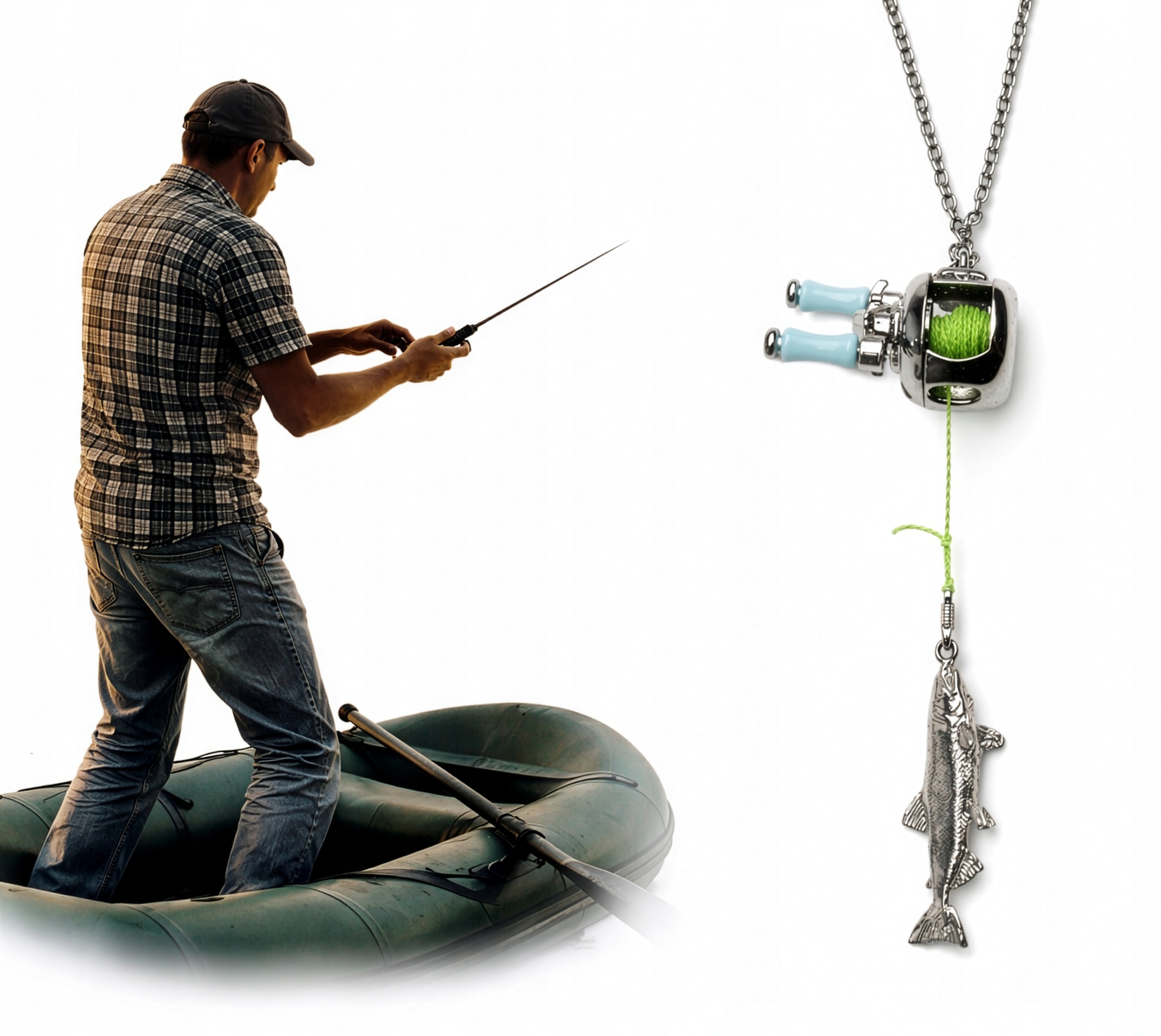 Rybářský Náhrdelník Ryba Rybářský Prut Naviják V Dárek Krabičce