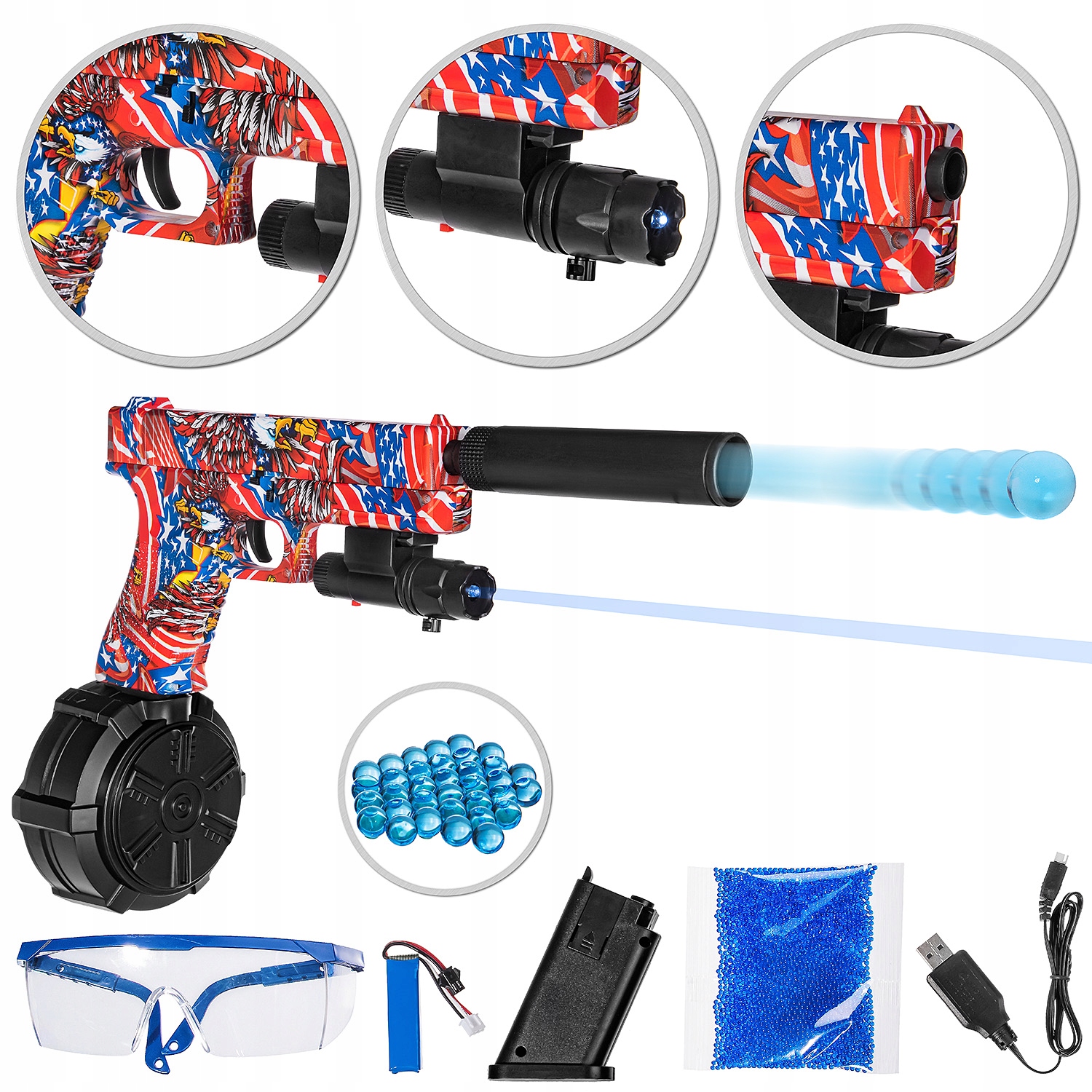 GLOCK JM-X2 PISTOLET KULKI ŻELOWE BLASTER LATARKA