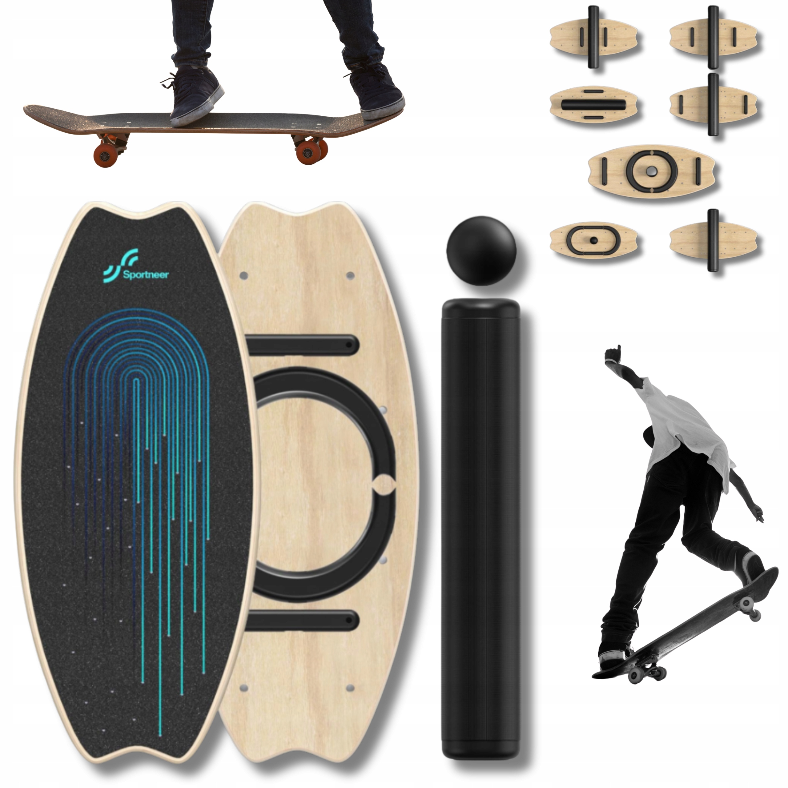 DESKA DO BALANSOWANIA SPORTNEER 2W1 DREWNIANA BALANCE BOARD DZIECI DOROŚLI