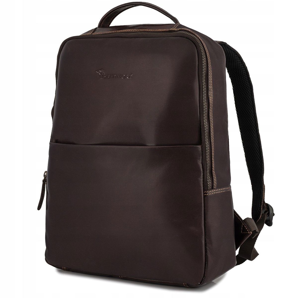 Plecak skórzany na laptopa 15,6 biznesowy duży A4 pojemny brązowy premium