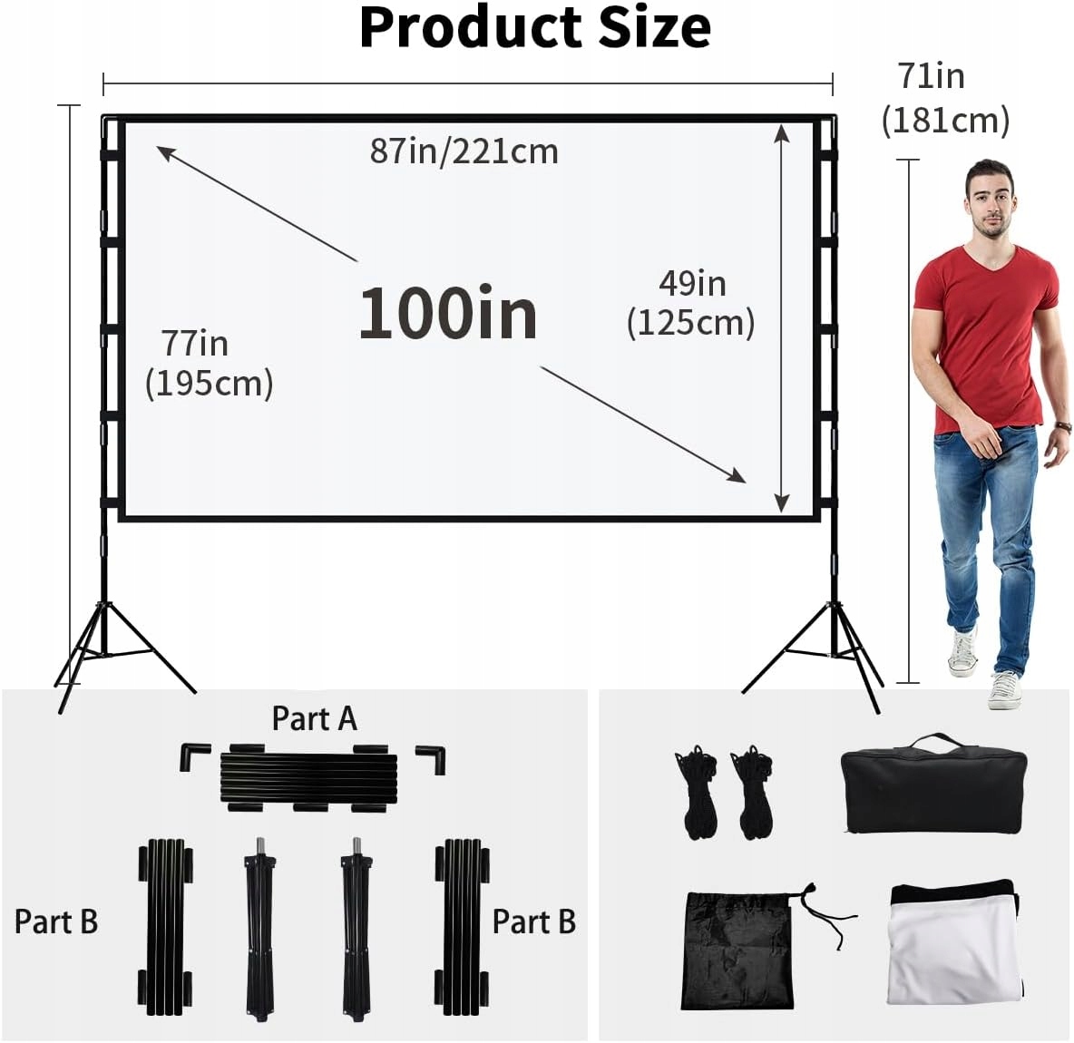 Projekční plátno Towond se stojanem, 100palcový 16:9 přenosný displej