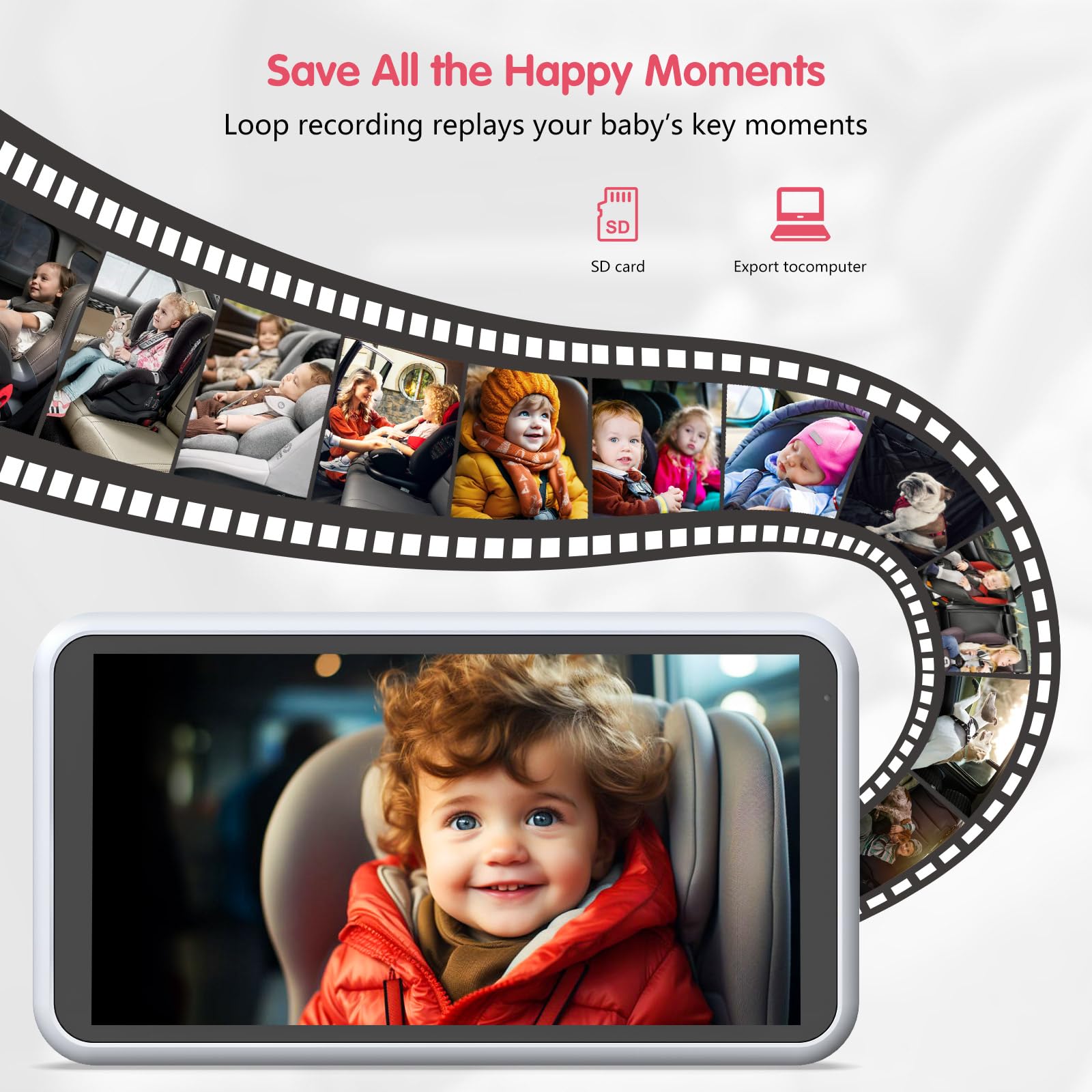 LUCKVIEW Kamera Samochodowa Dla Dzieci HD 1080P 360° 5.2'' Wyświetlacz — miniatura 2