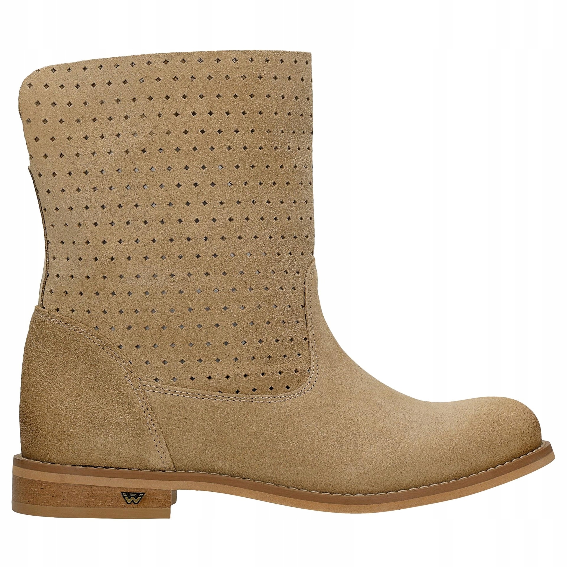 Béžové nazouvací dámské kotníkové boty s ažurovým svrškem, velikost vel.