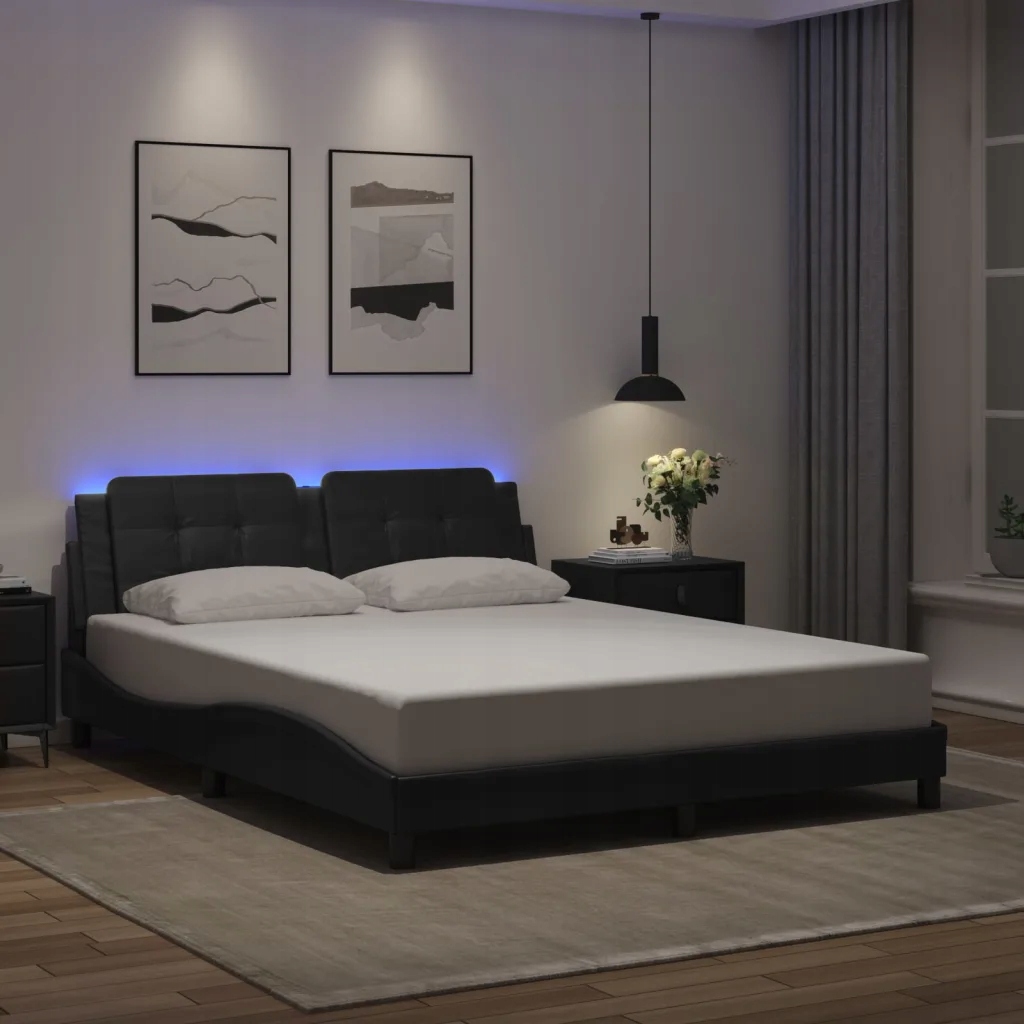 vidaXL Rám postele s Led bez matrace Zadar černý 160 x 200 cm