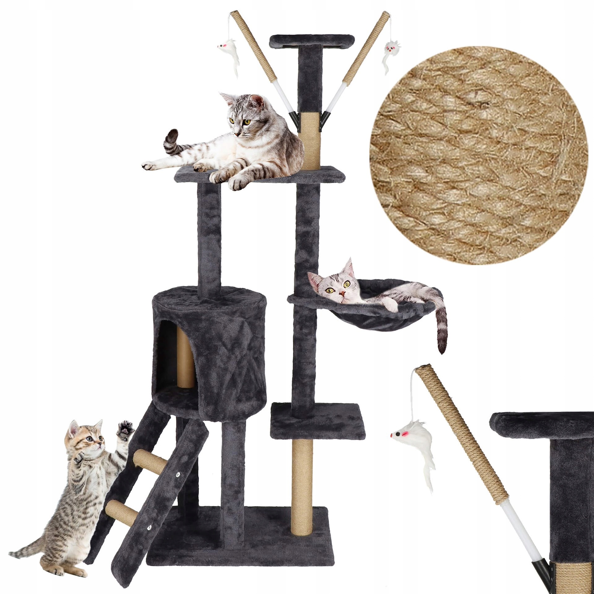 Drapak Budka dla Kota Domek legowisko Słupek zabawka Sizal Wieża 5 poziomów