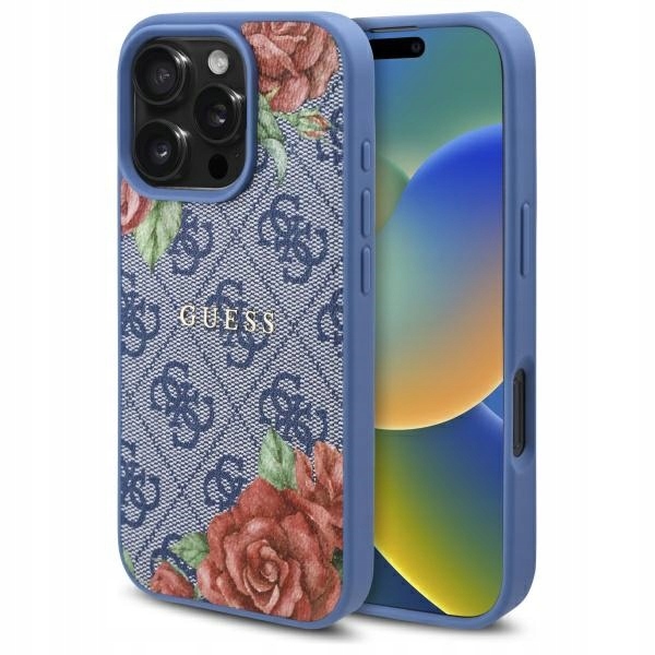 Originální pouzdro Guess pro iPhone 16 Pro 6.3", modré pouzdro, obal MagSafe