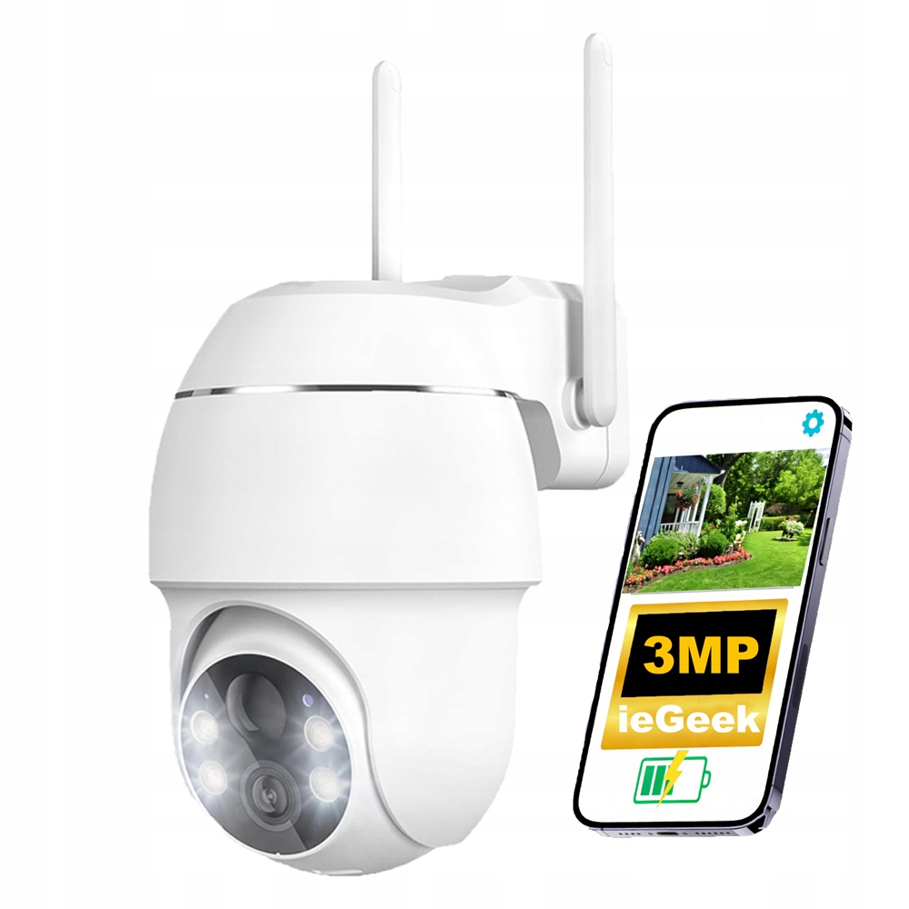 Venkovní Otočná Kamera Bezdrátová Ip Wifi 2K 3MPx Baterie