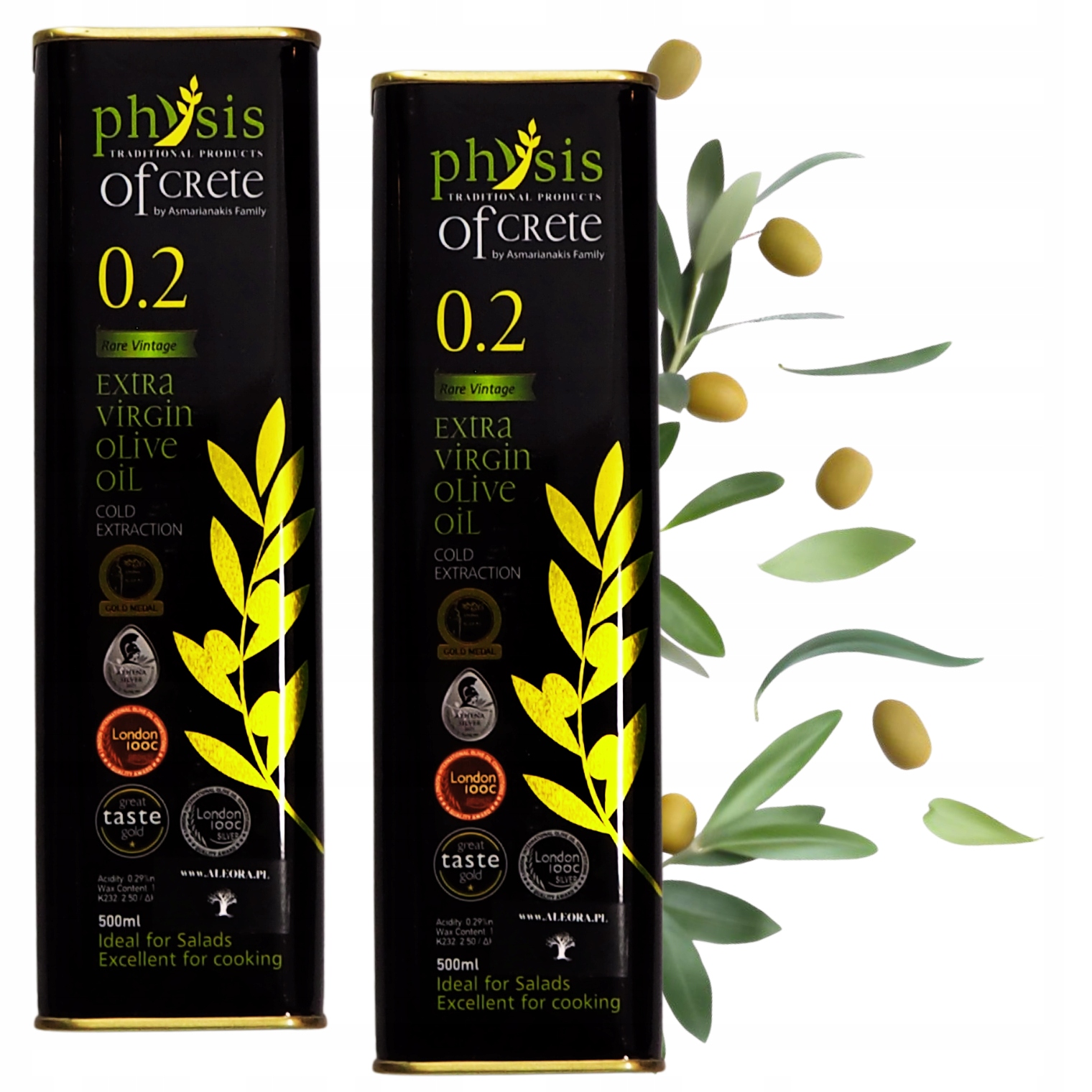 Oliwa z oliwek Grecka Extra Virgin 2x500ml Physis of Crete 0,2% Koroneiki