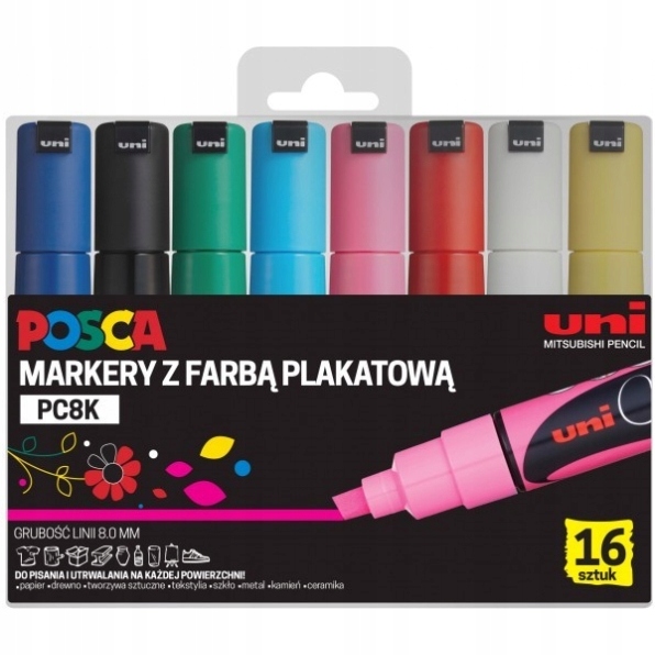 Sada Popisovač PC-8K Tužka S Plakátovou Barvou 8MM 16 Barev Posca Uni