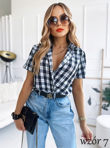Stylowa KOSZULA DAMSKA w kratę krótki rękaw na lato Marka Awanti
