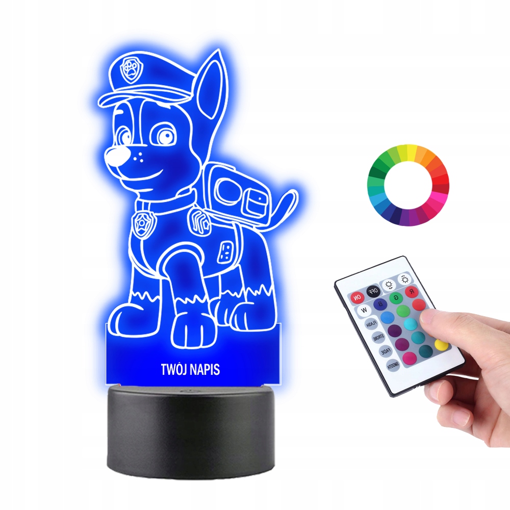 Lampka Nocna Bajka Psi Patrol Chase Prezent dla Dziecka Twój Napis Plexido