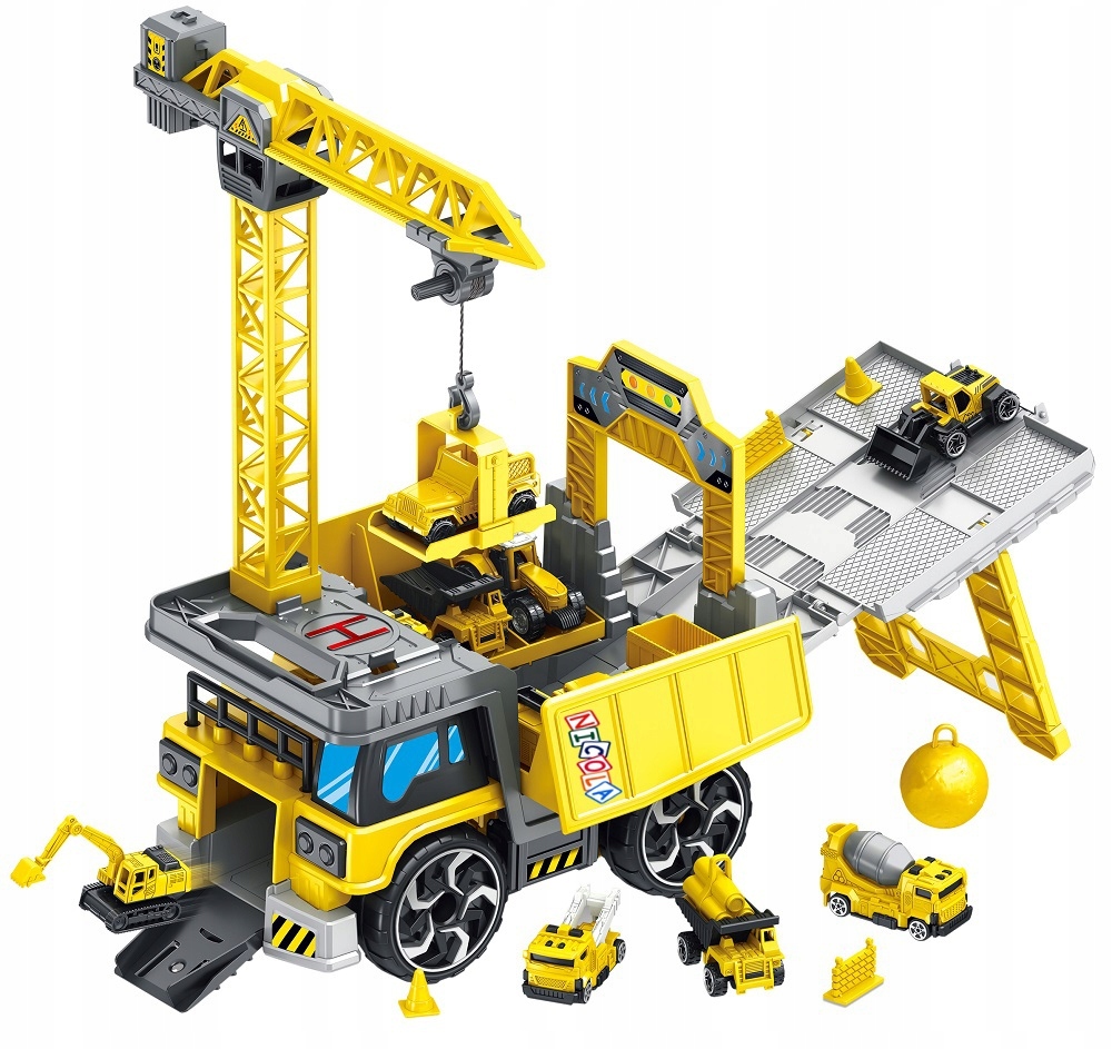 DUŻA CIĘŻARÓWKA Z DŹWIGIEM + POJAZDY BUDOWLANE Materiał plastik