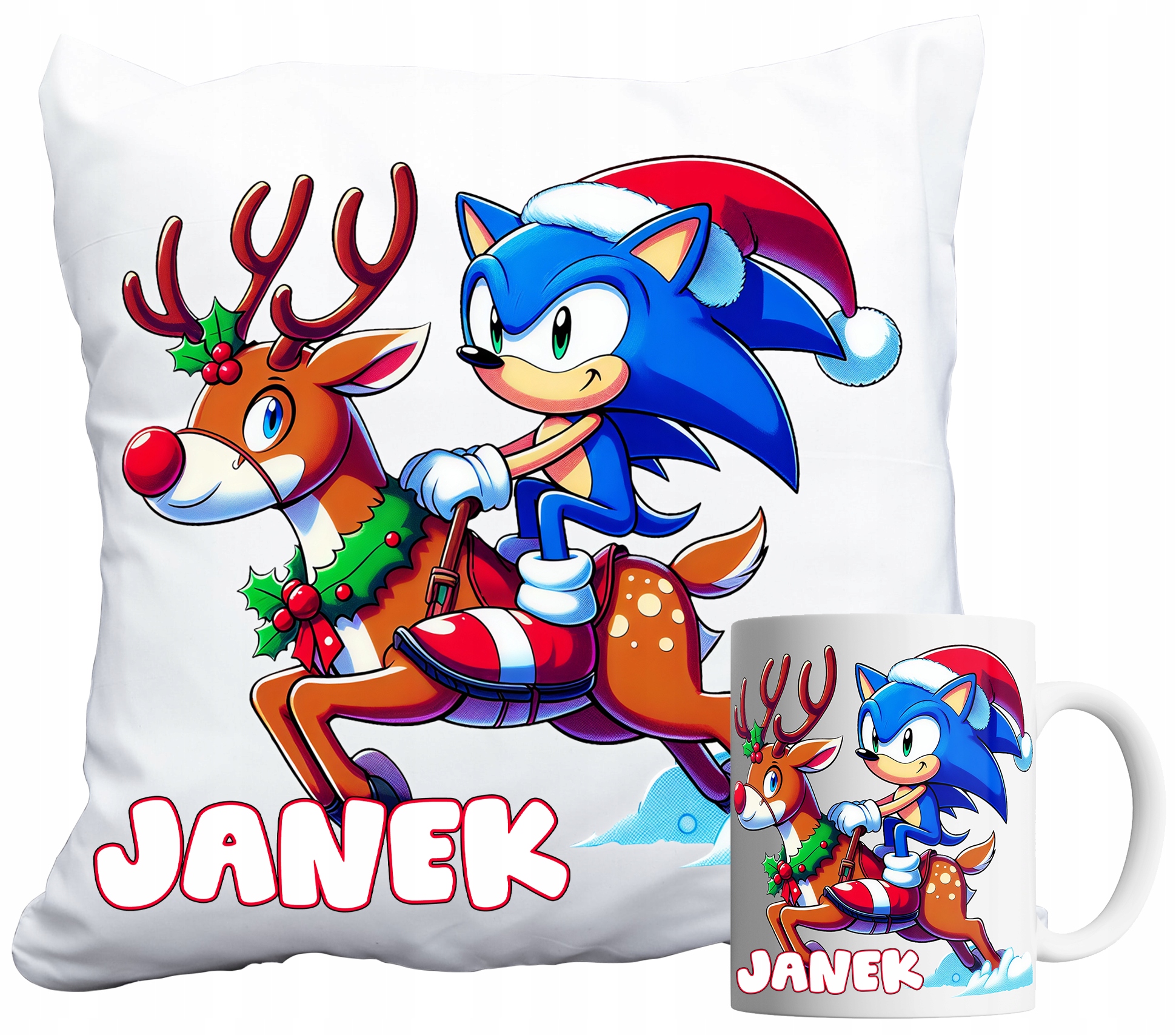 Sada Hrnek A Polštář Sonic Vánoční Svátky Dárek Pro Děti Jméno