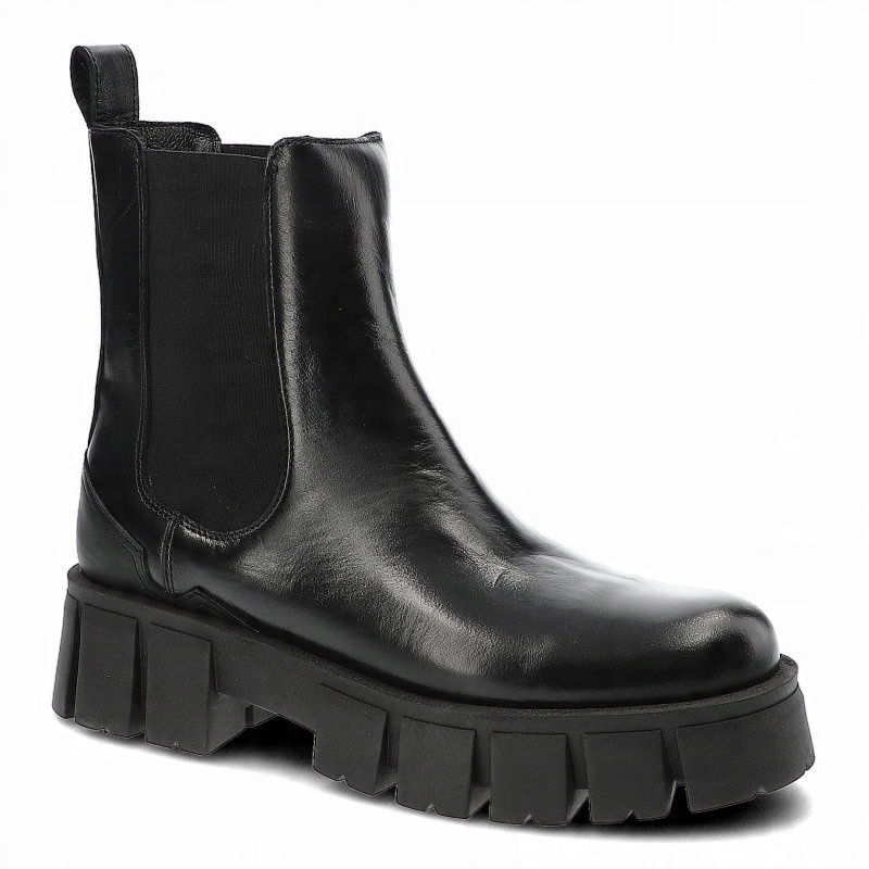 

Czarne Botki Carinii Wygodne Skórzane Buty