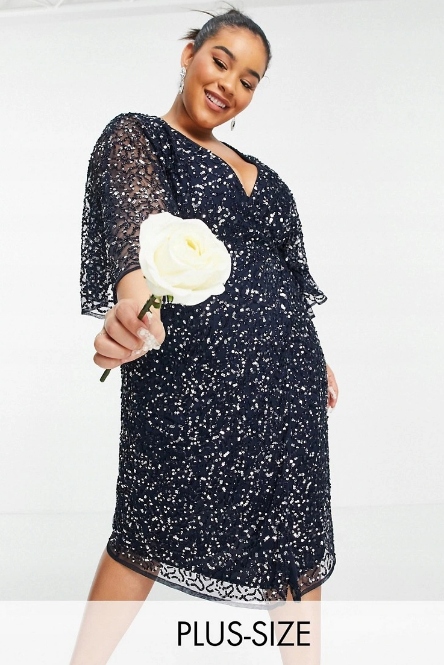 Zdobená Flitrová Obálková Koktejlová Šaty Maya Pro Nadýchané 54 7XL