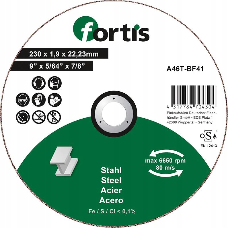 

Fortis Tarcza do cięcia stali 230x1,9mm prosta
