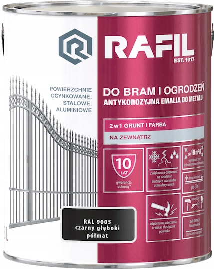 

Farba Rafil Brama Ogrodzenia Półmat RAL9005 3L