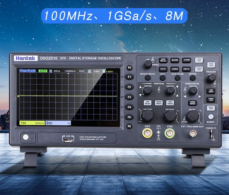 OSCYLOSKOP CYFROWY DSO2D10 2x100MHz + GENERA 25MHz Marka Hantek