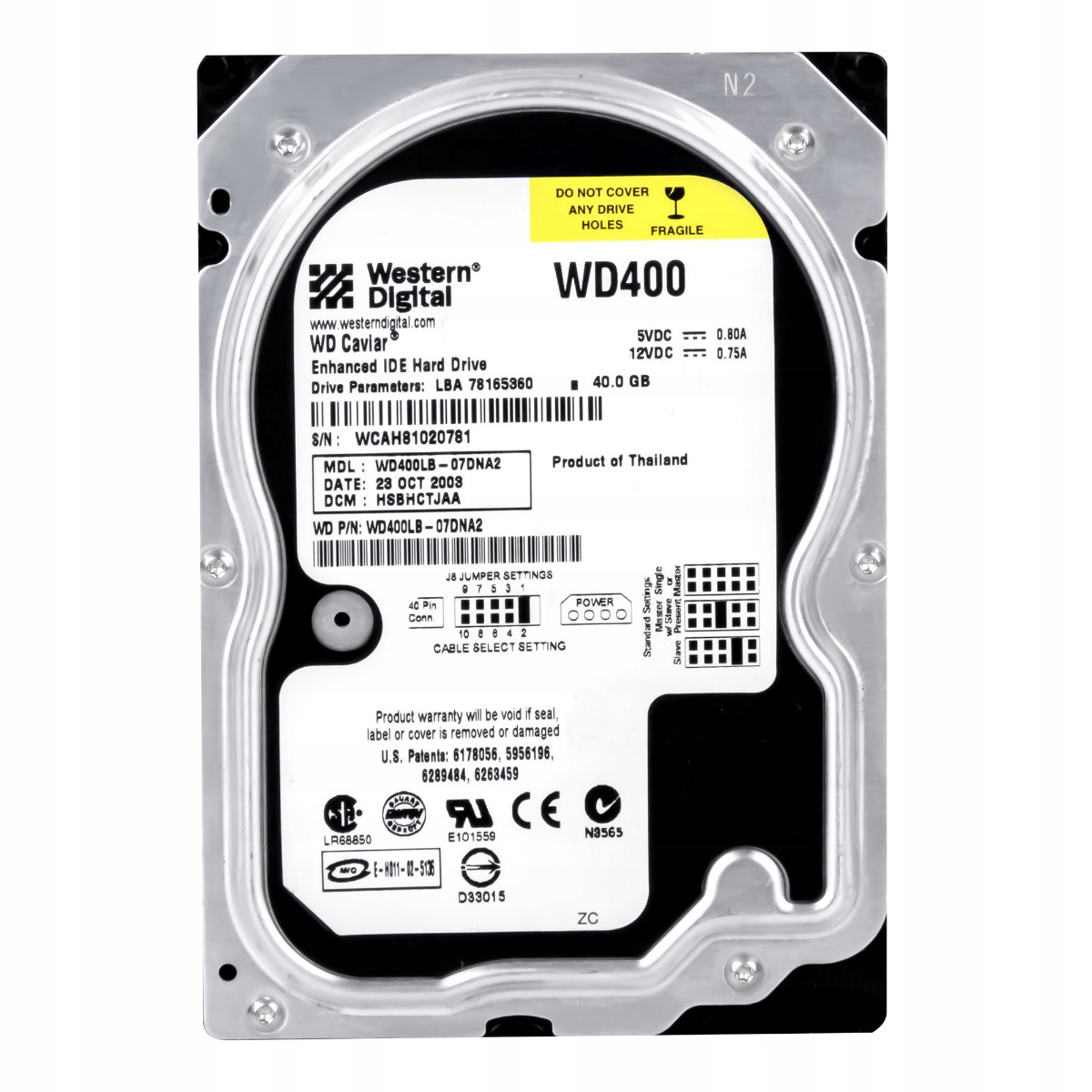 Wd Caviar 40GB 7.2K 2MB Ata 3.5" WD400LB-07DNA2
