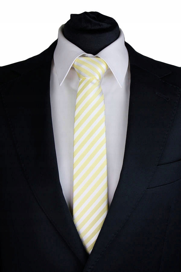 

Wąski Męski Krawat 6 cm Biało Żółty W Paski