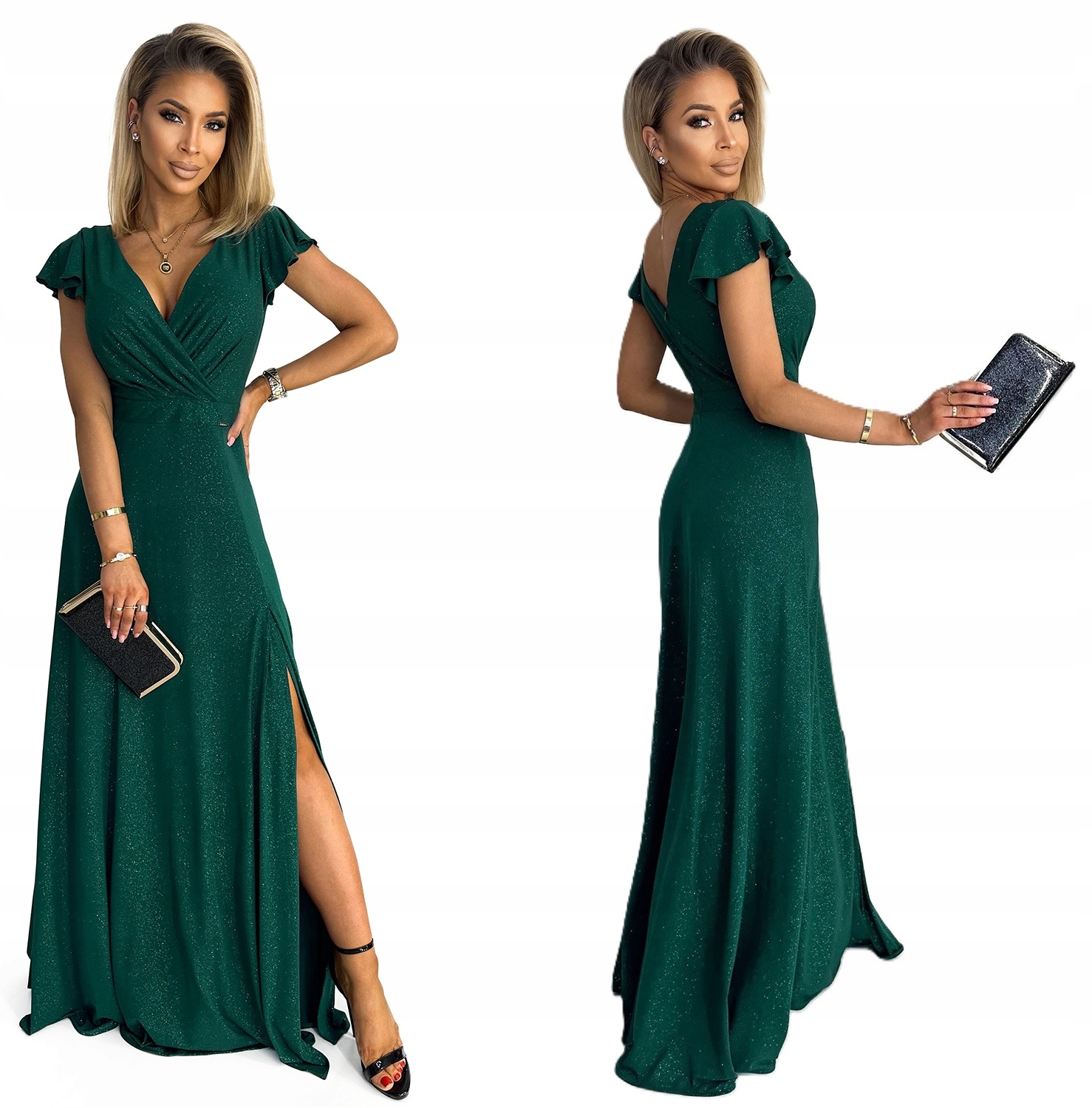 Lesklá Dlouhá Sukně Na Ples Silvestr Lahvově Zelená Barva XL