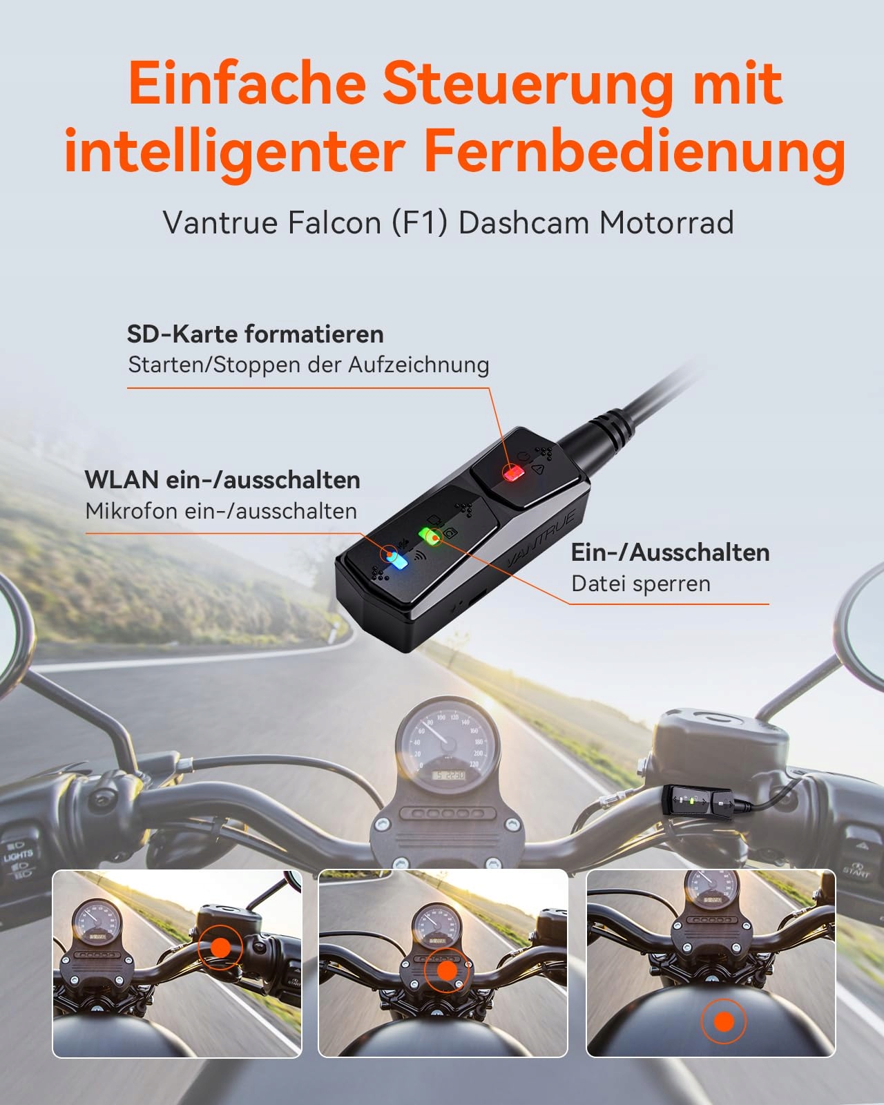 VANTRUE F1 Kamera Motocyklowa 4K 1080P WiFi GPS Wodoodporna Nocna Wizja — miniatura 7