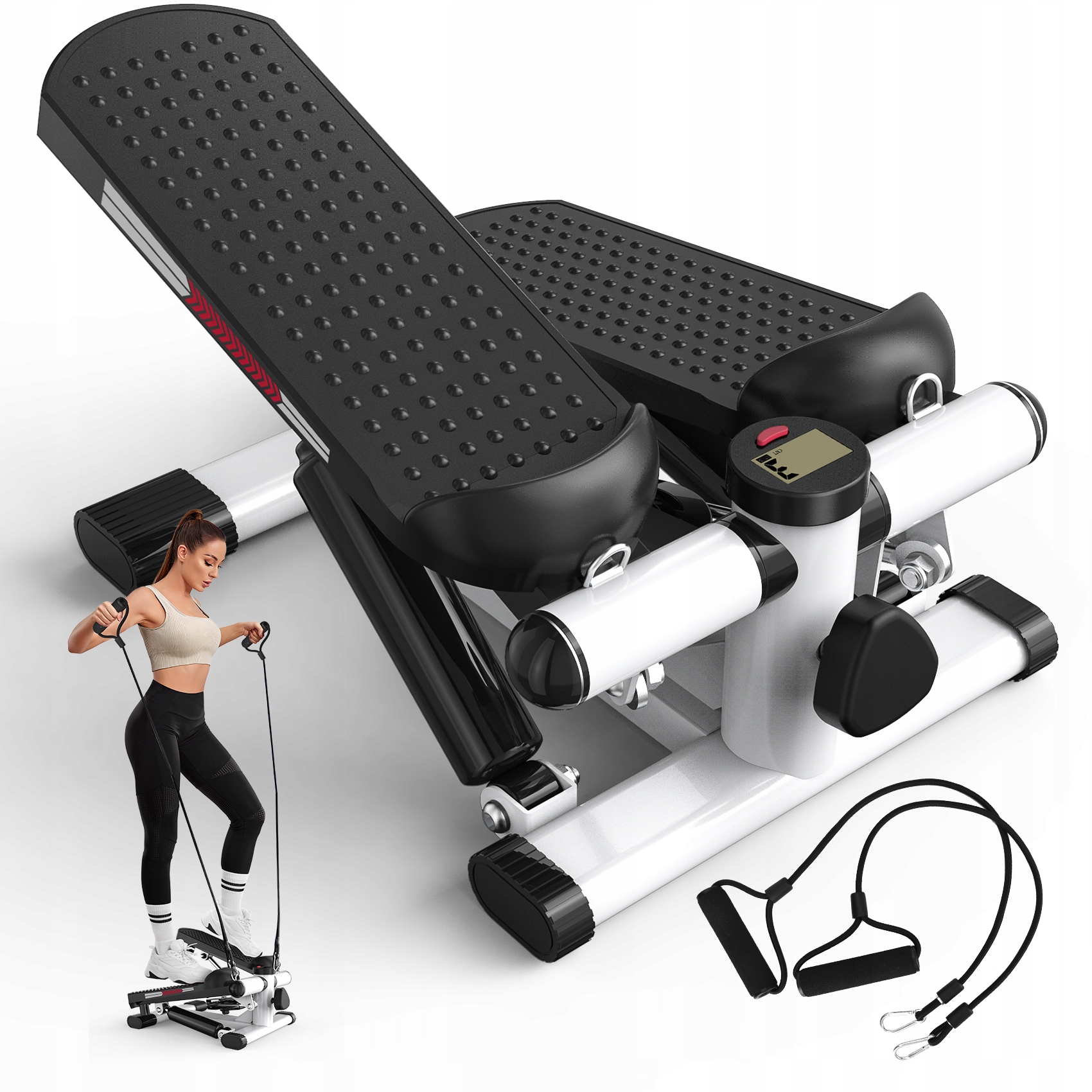 Jasport ST1 Mini Stepper 2v1 s Lany, LCD Displej, Tichý, Nosnost 100 kg, bílý