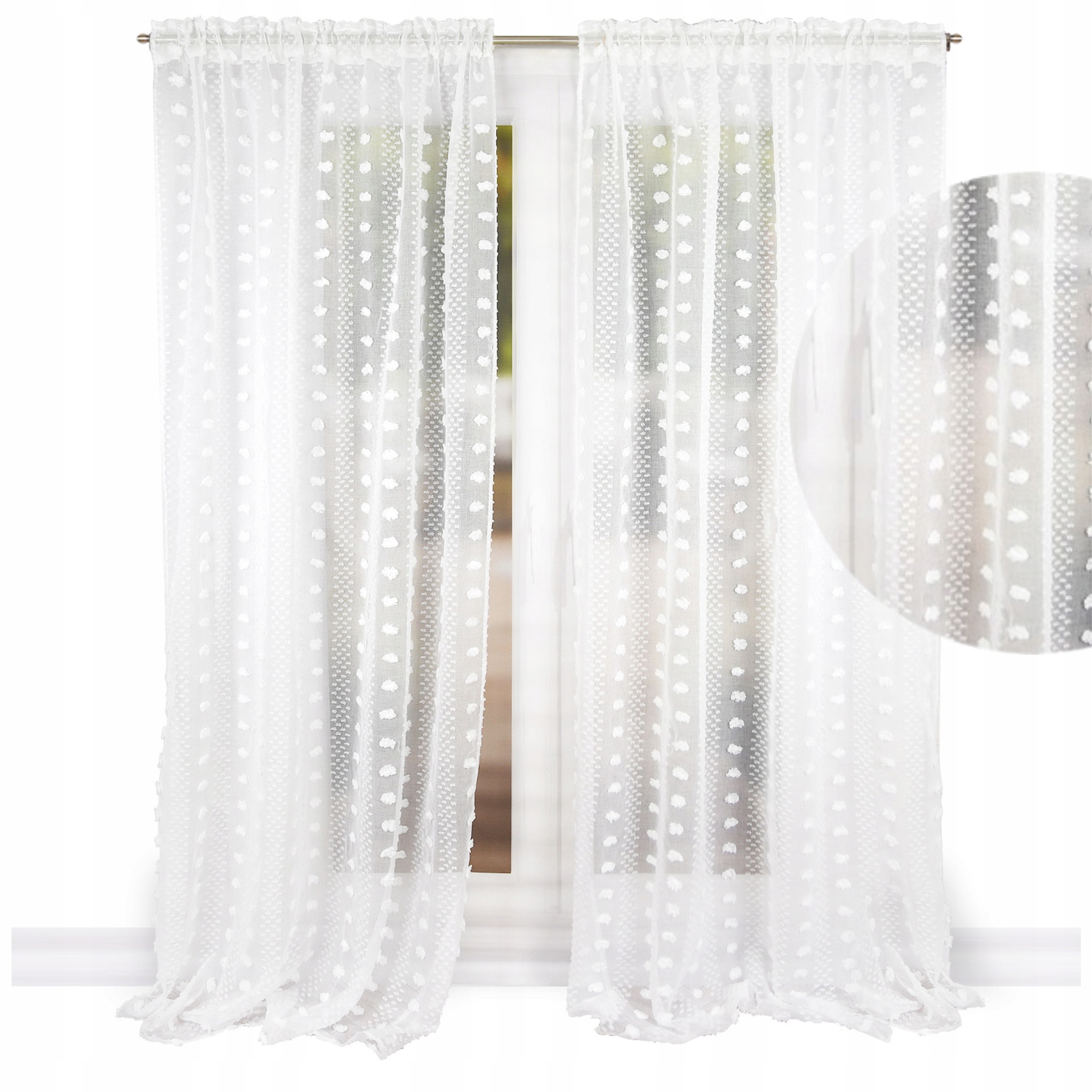 Firana Gotowa zasłona z pomponami Sable Biała Boho Vintage na taśmie145x250