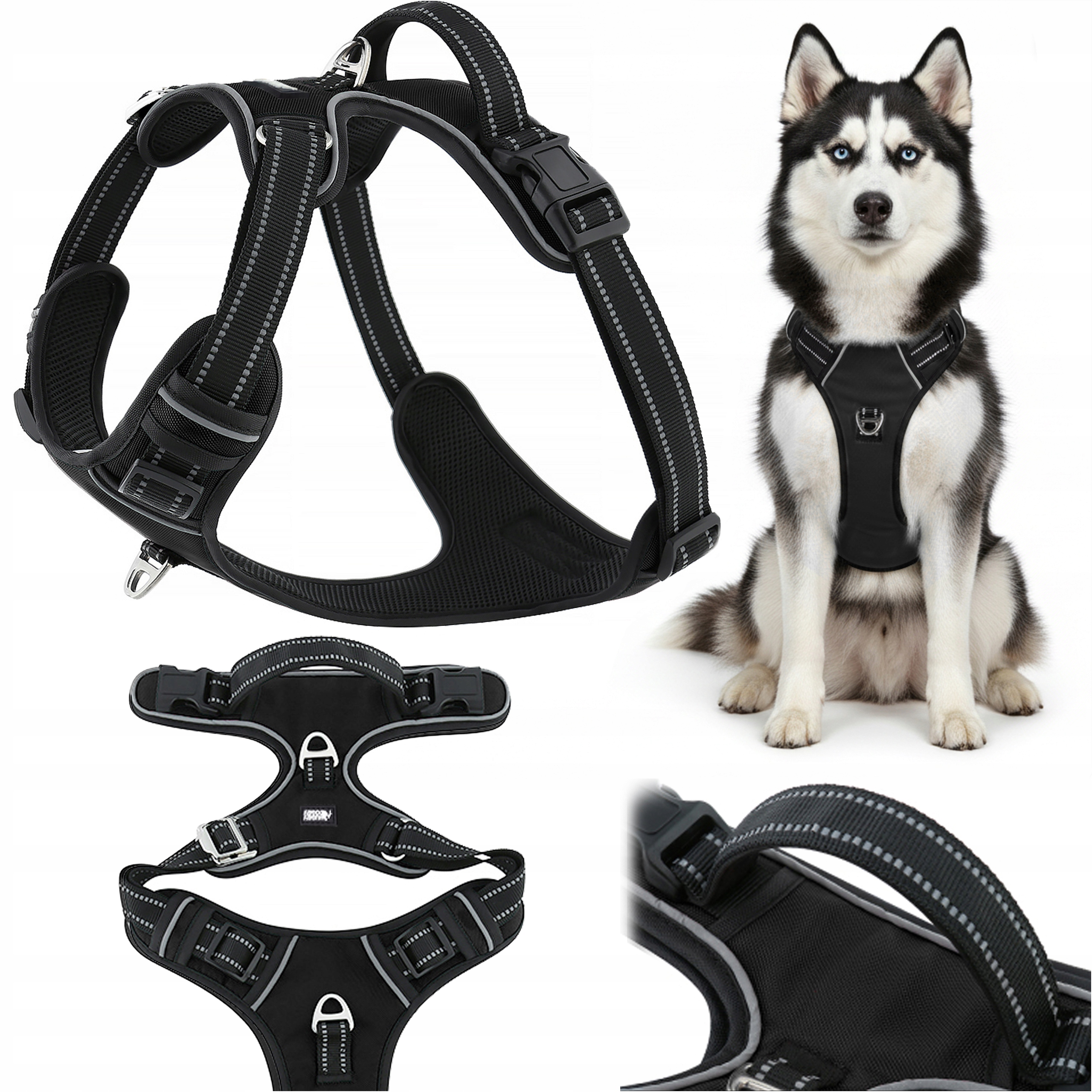 Szelki guard bezuciskowe dla psa czarne Huggy Doggy bulterier border L