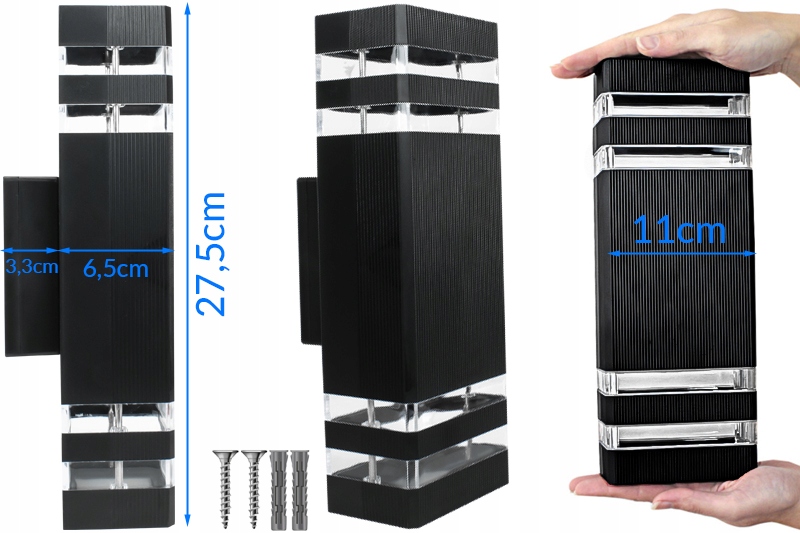 LAMPA LED NA ELEWACJE DOMU DWUKIERUNKOWA KINKIET GU10 ZEWNĘTRZNY GORA-DÓŁ Głębokość produktu 6.5 cm