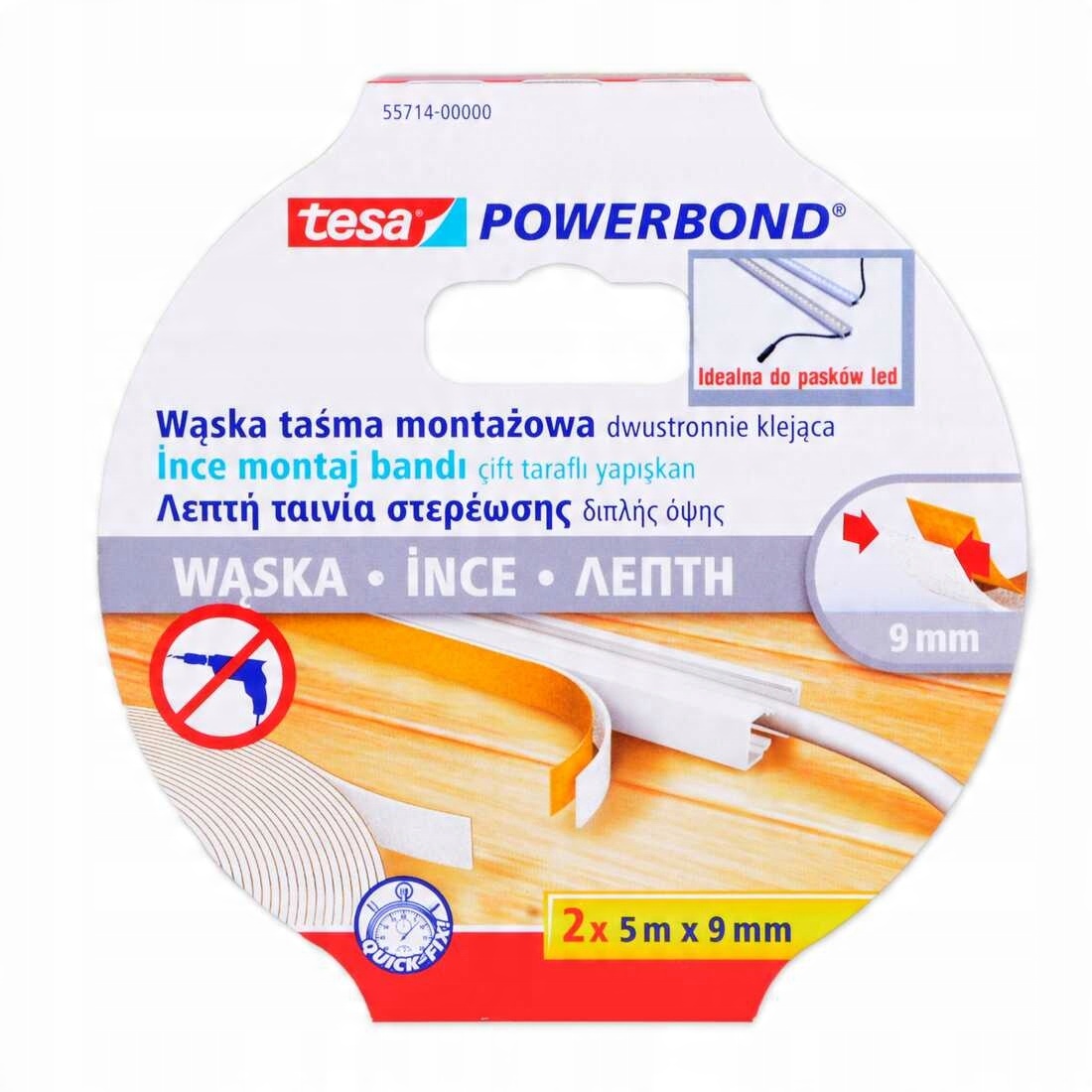 

Dwustronna taśma montażowa tesa wąska Led 2x5m 9mm