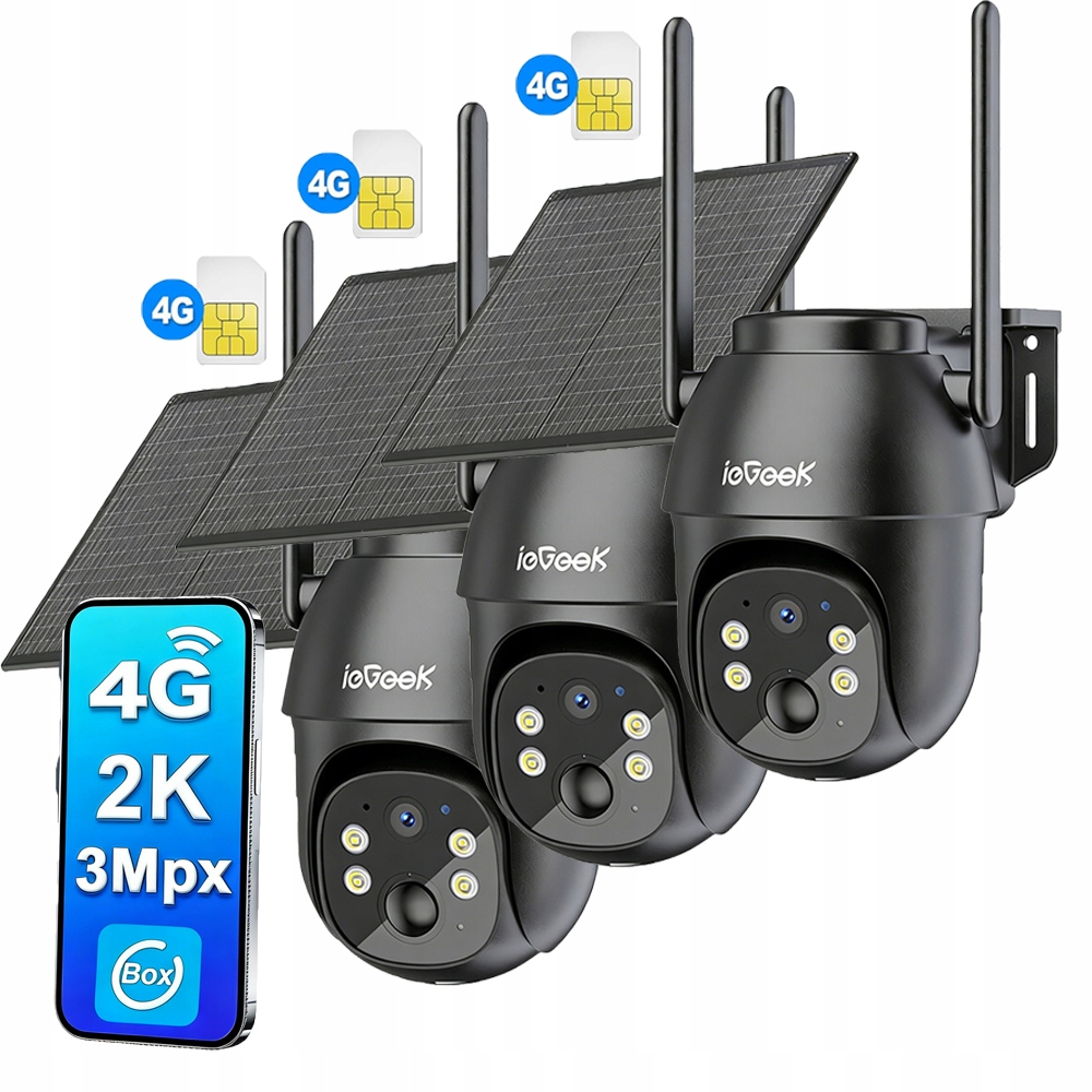 3 kusy Venkovní 2K kamera se solárním panelem 3MP Sim karta 4G Lte Ptz