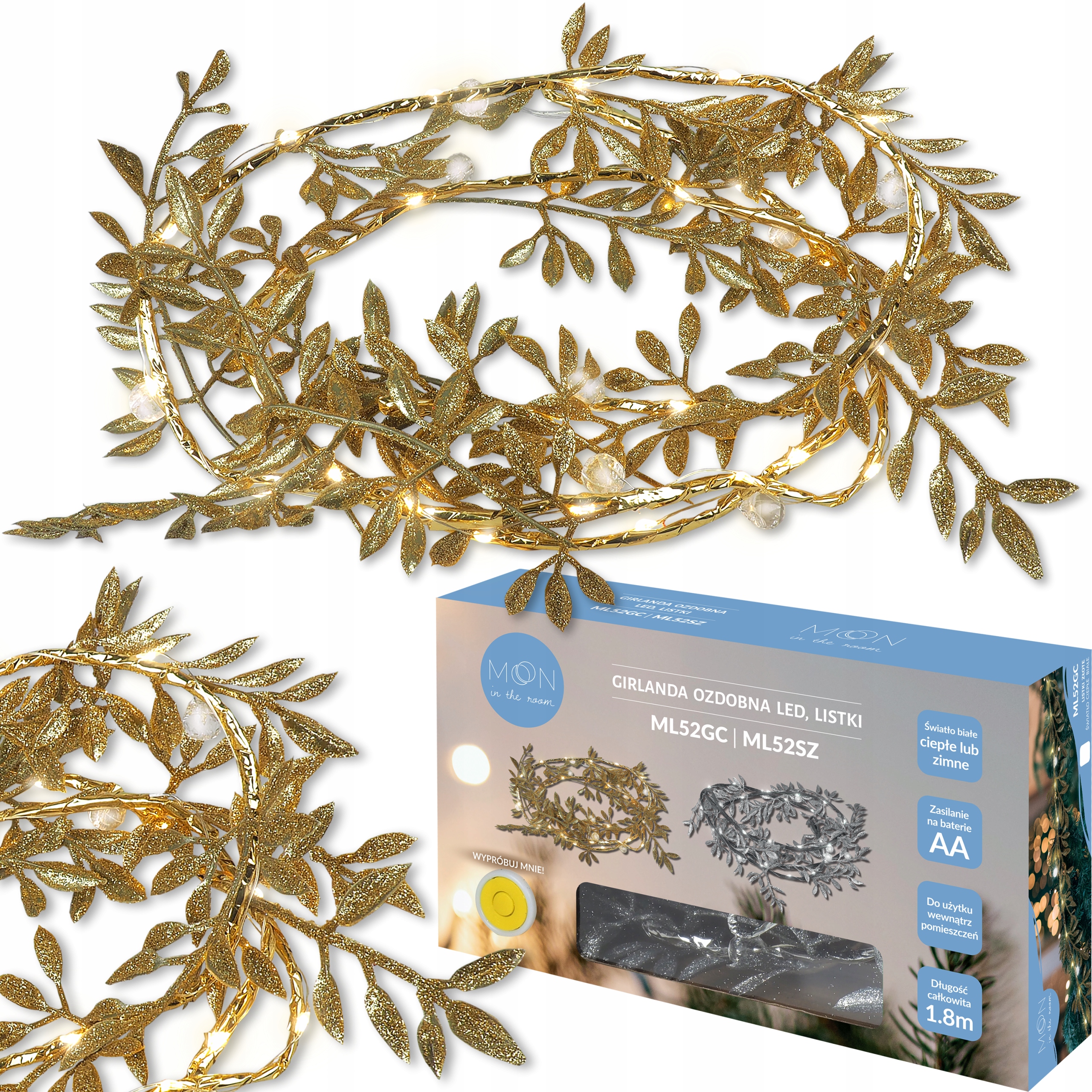 

Girlanda Ozdobna Led Listki Wianek Stroik 3x Aa