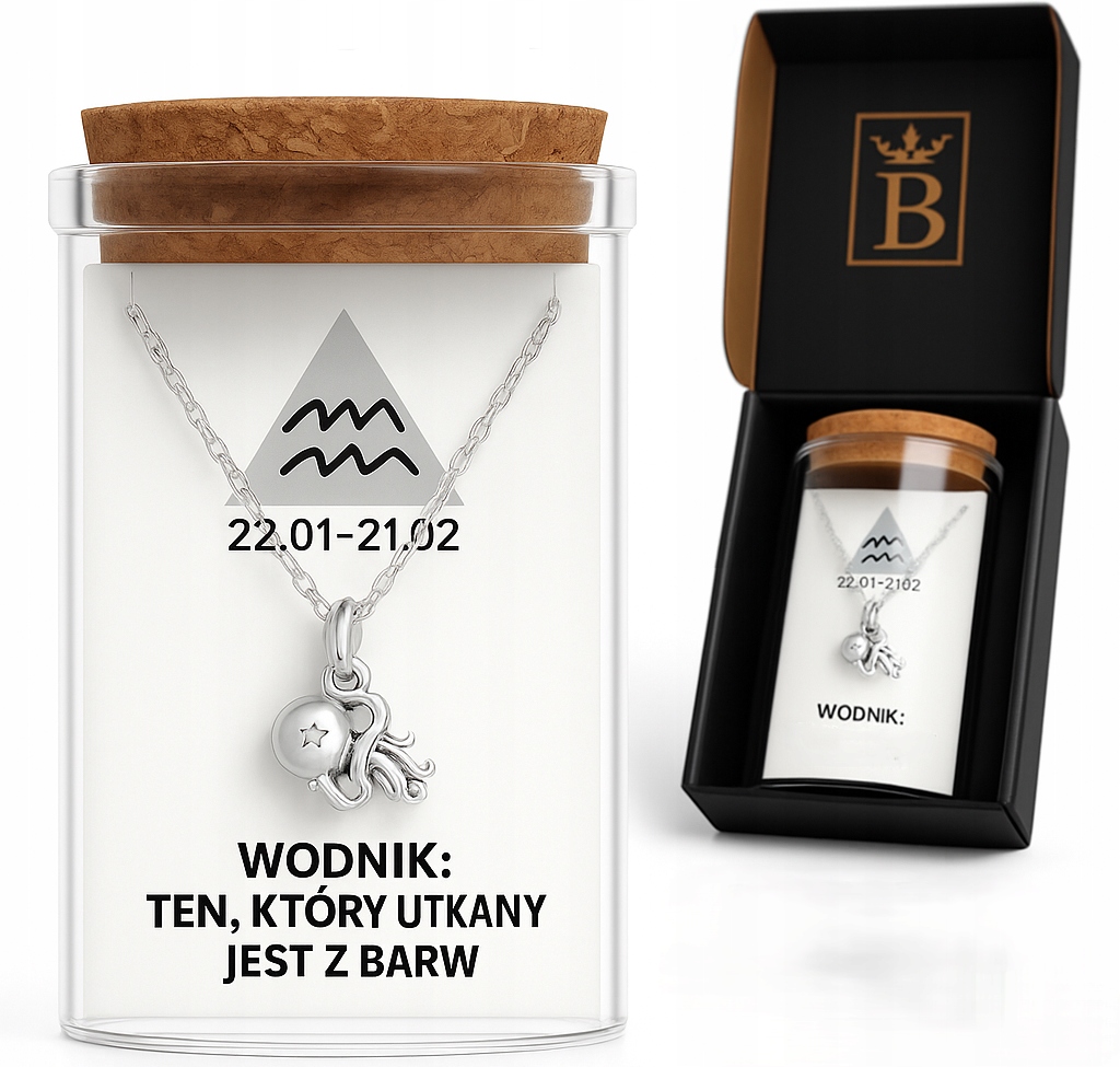 Stříbrný dámský náhrdelník v lahvičce, znamení zvěrokruhu Vodnář stříbro o ryzosti 925