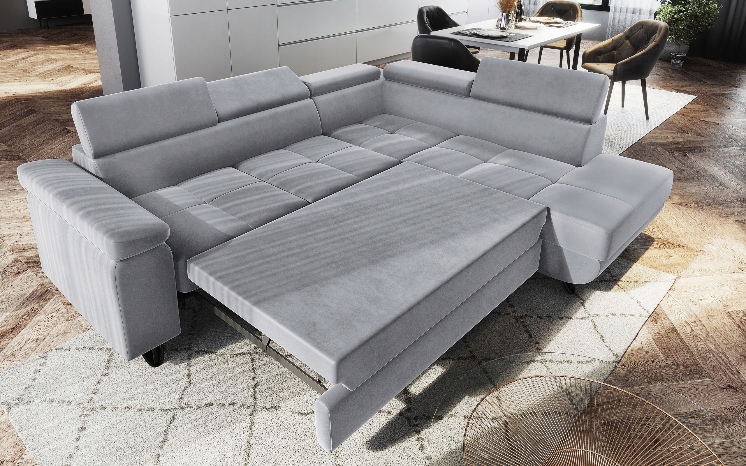 NAROŻNIK ROZKŁADANY LANDEN Funkcja Spania Zagłówki Marka Mebley