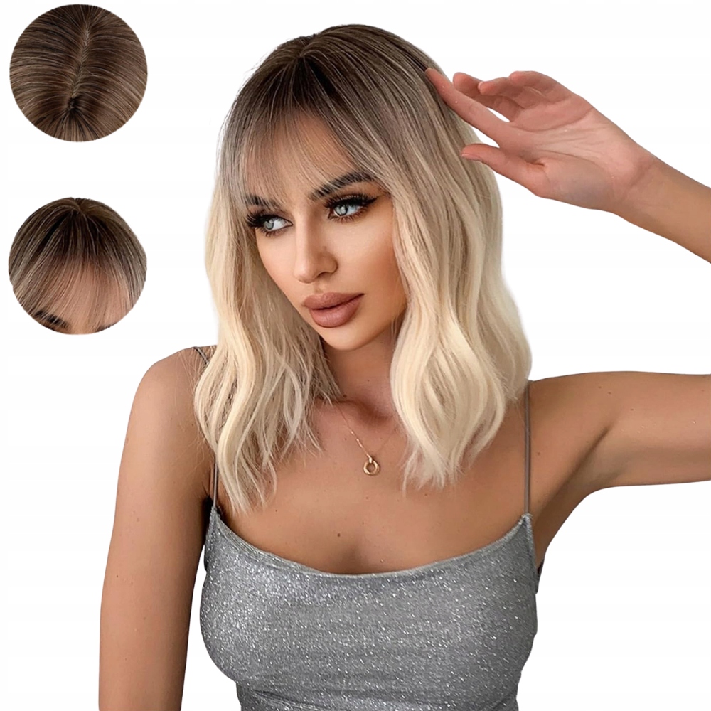Dámská paruka Blond Ombre Popelavá Vlnitá s Hřívou Vlasy Jako Přírodní
