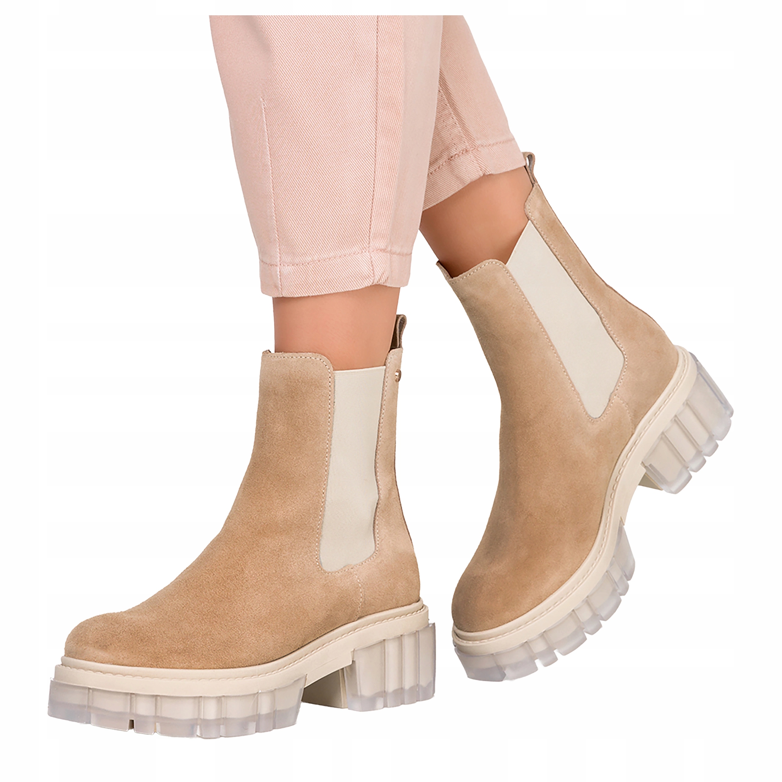 Kotníkové Boty Camelové Dámské Kožené Polské Na Platformě Pohodlné Módní velikost 40