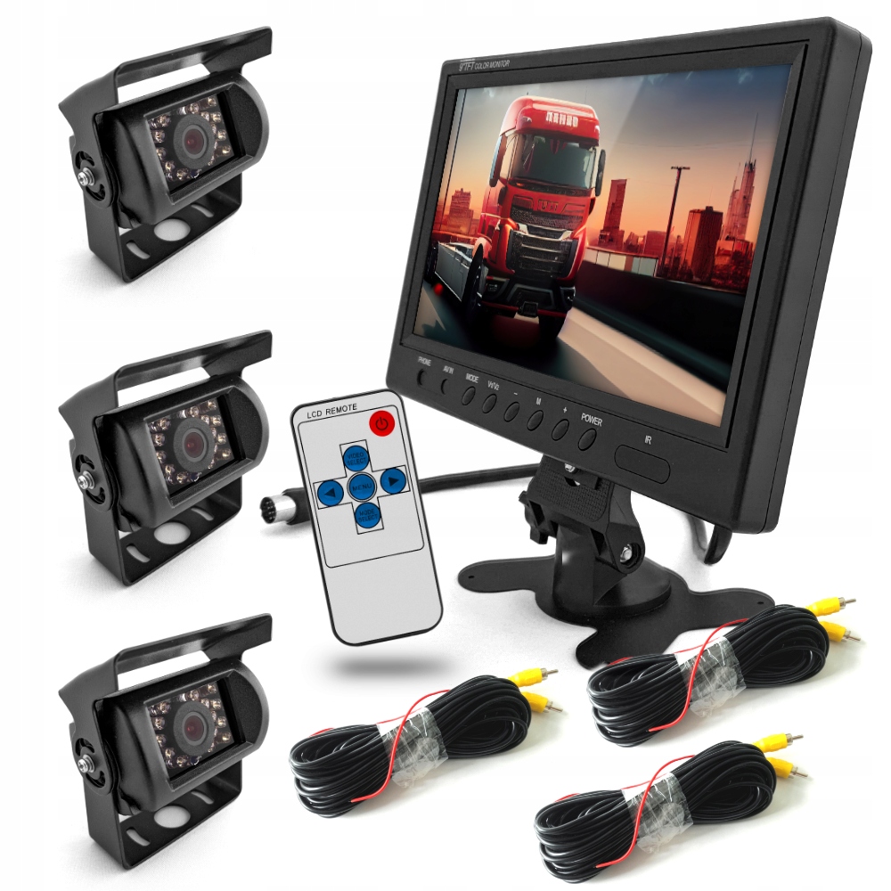 3x Cúvacia Kamera 3X Kabel 10M Monitor 9 Palcov Bus Tir Diódy Ir