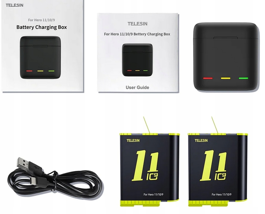 Usb nabíječka 2x baterie pro Gopro Hero 10 9 Black Telesin