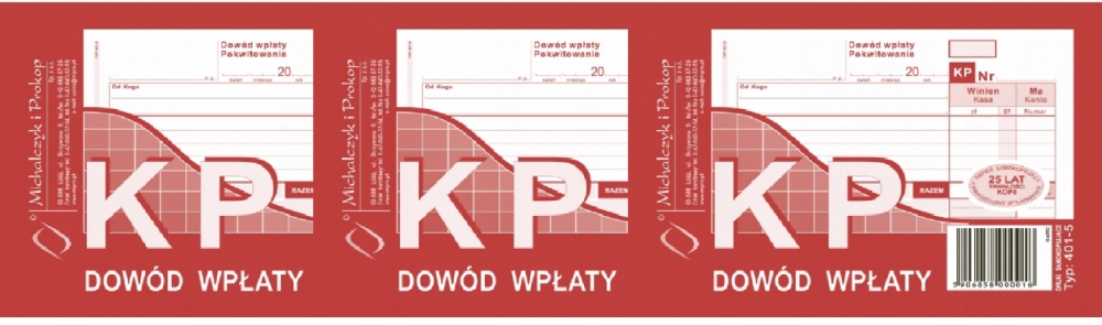 

Druk akcydensowy Kp Dowód wpłaty A6 80 kartek x 3