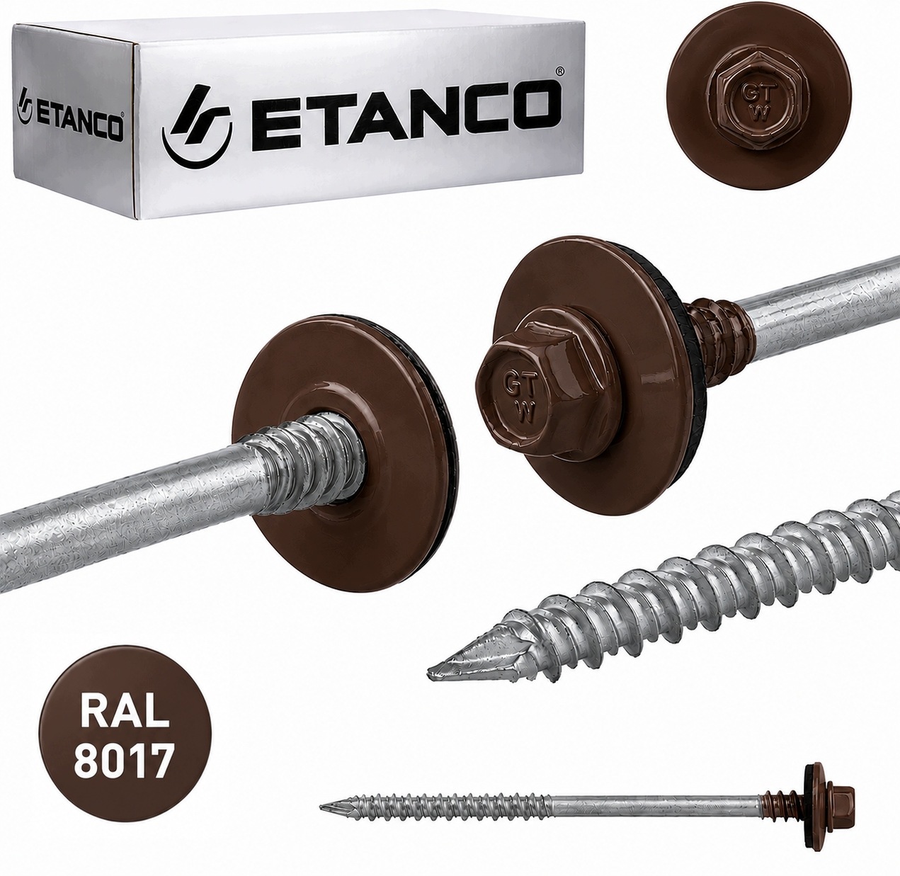 Wkręty do płyty warstwowej 190mm Ral 8017 do drewna betonu Etanco 100szt.