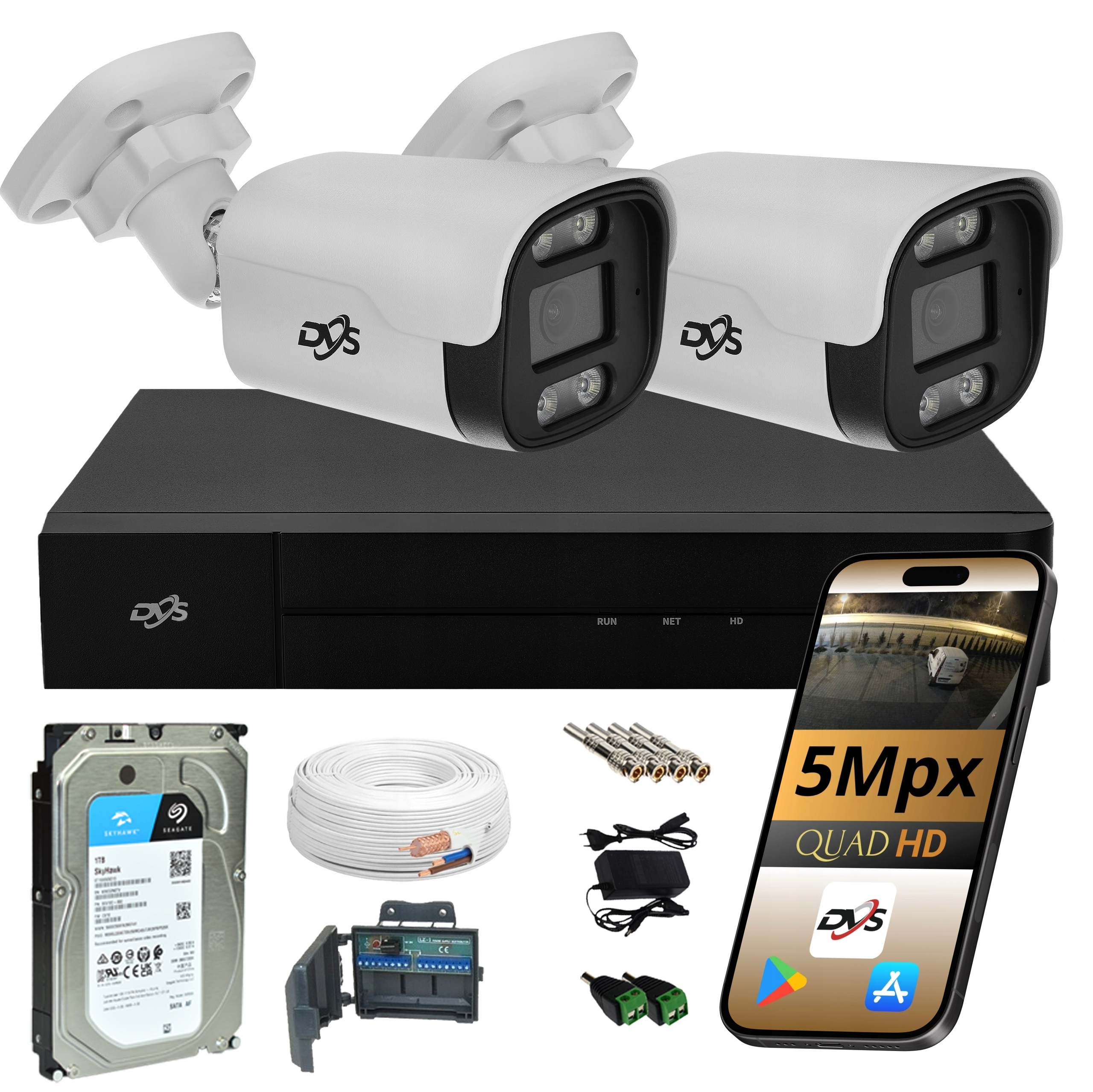 Sada Monitorování Domácnosti 2x Analogová Kamera 5MPX Dual Led Rekordér 1B