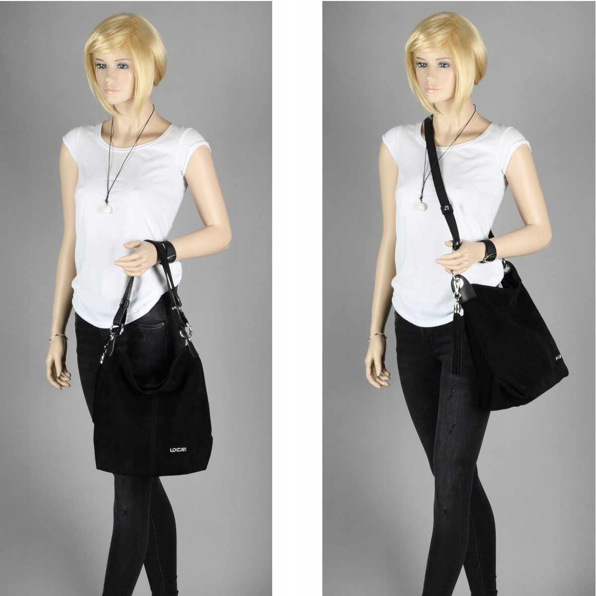 Torebka zamszowa czarna worek listonoszka LOCCATI Płeć kobieta