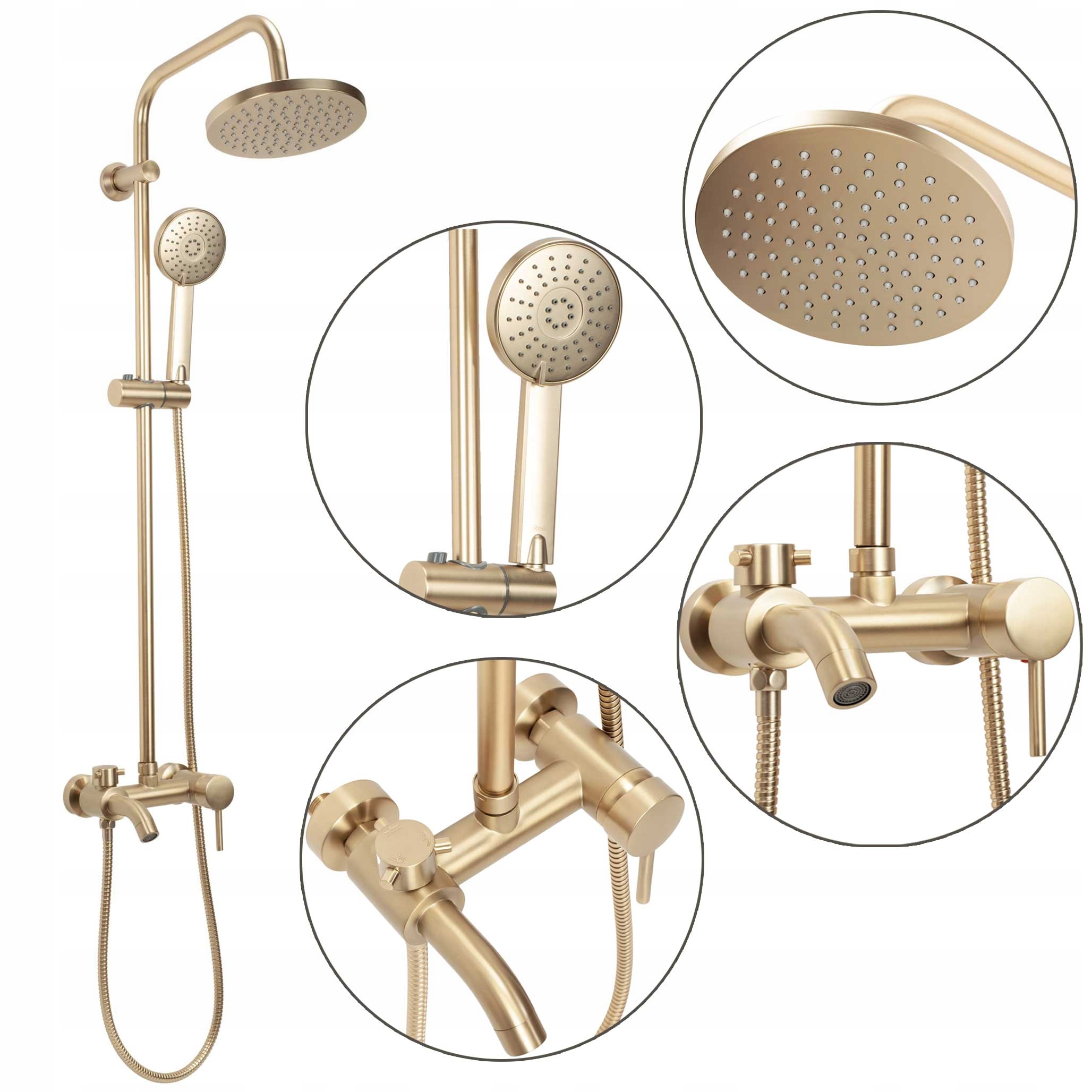 Zlatý brúsený vaňový sprchový set Rea Luis Dažďová sprcha 20 cm