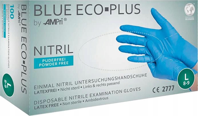 Rękawice Rękawiczki Nitrylowe Niebieskie Blue Eco-Plus AMPri L 100 szt