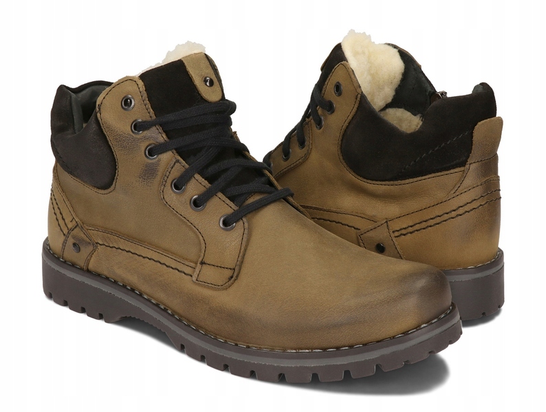TRZEWIKI MĘSKIE BUTY OCIEPLANE SKÓRA 885 KHAKI 45 Długość wkładki 30 cm