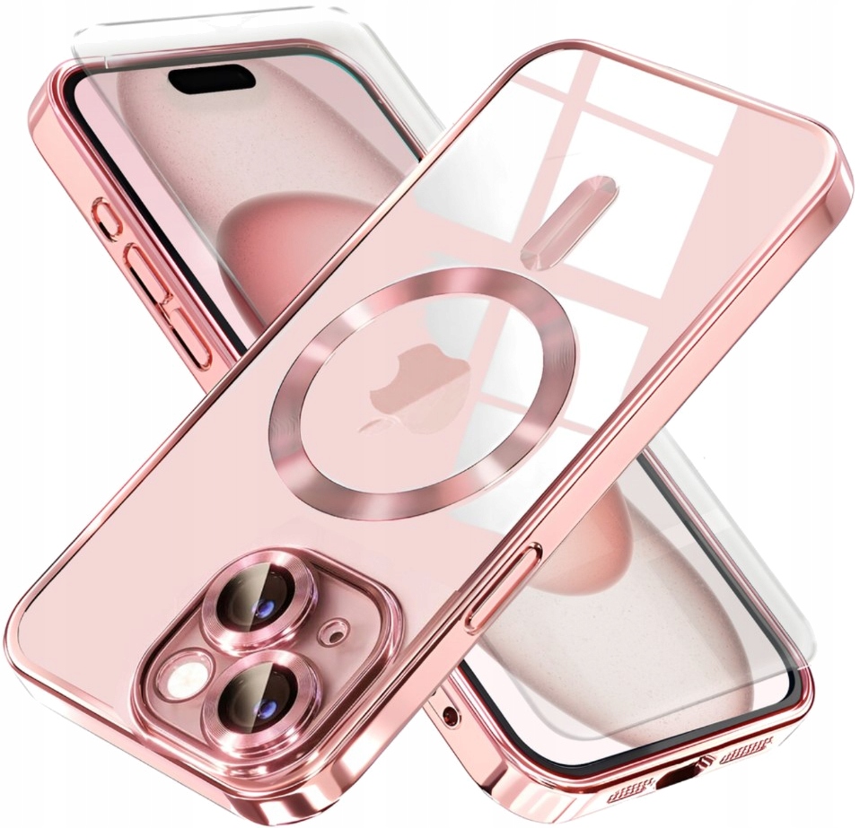 Pouzdro pro iPhone 15, pouzdro MagSafe Gold Rose, ochrana fotoaparátu Sklo 2.5D