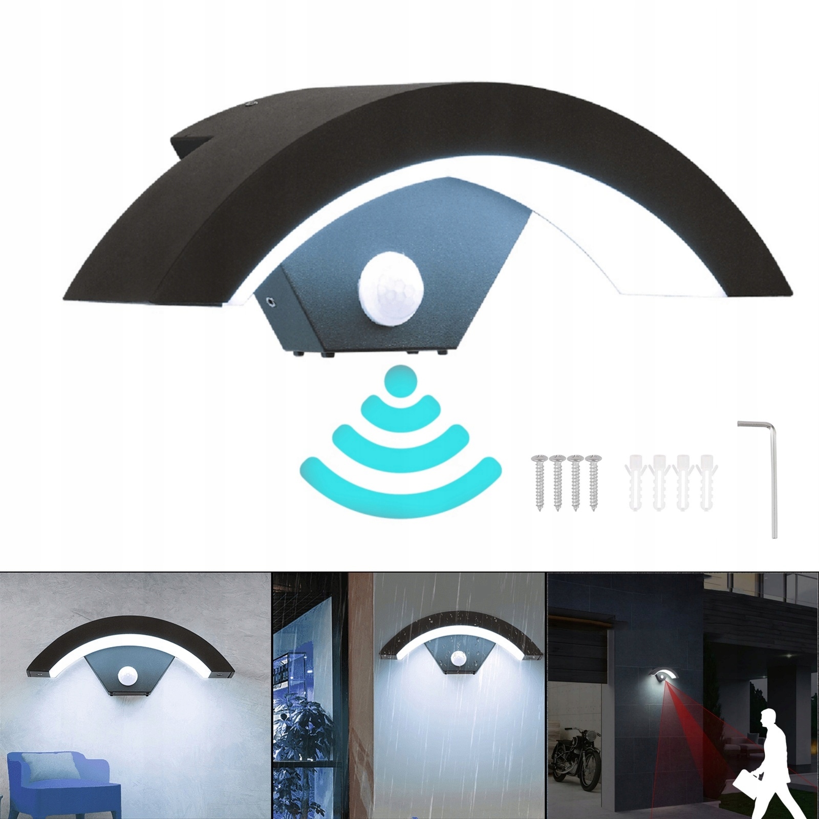 Led nástěnné svítidlo 18 W s pohybovým senzorem IP65, senzor, dekorativní lampa